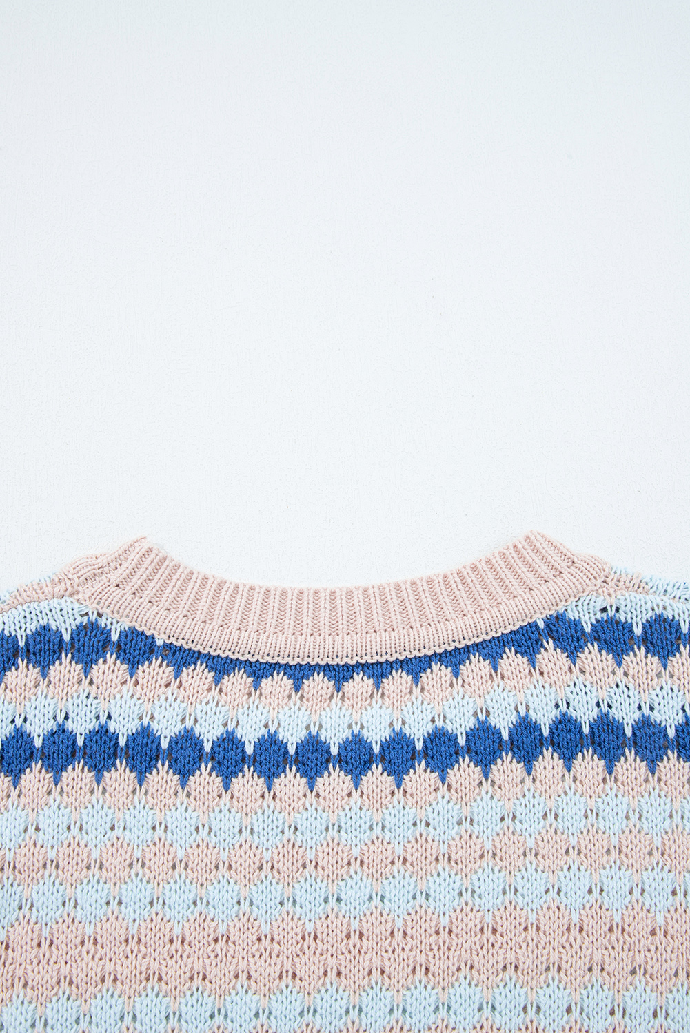 Brown Stripe Eyelet Patterned Drop Shoulder Sweater