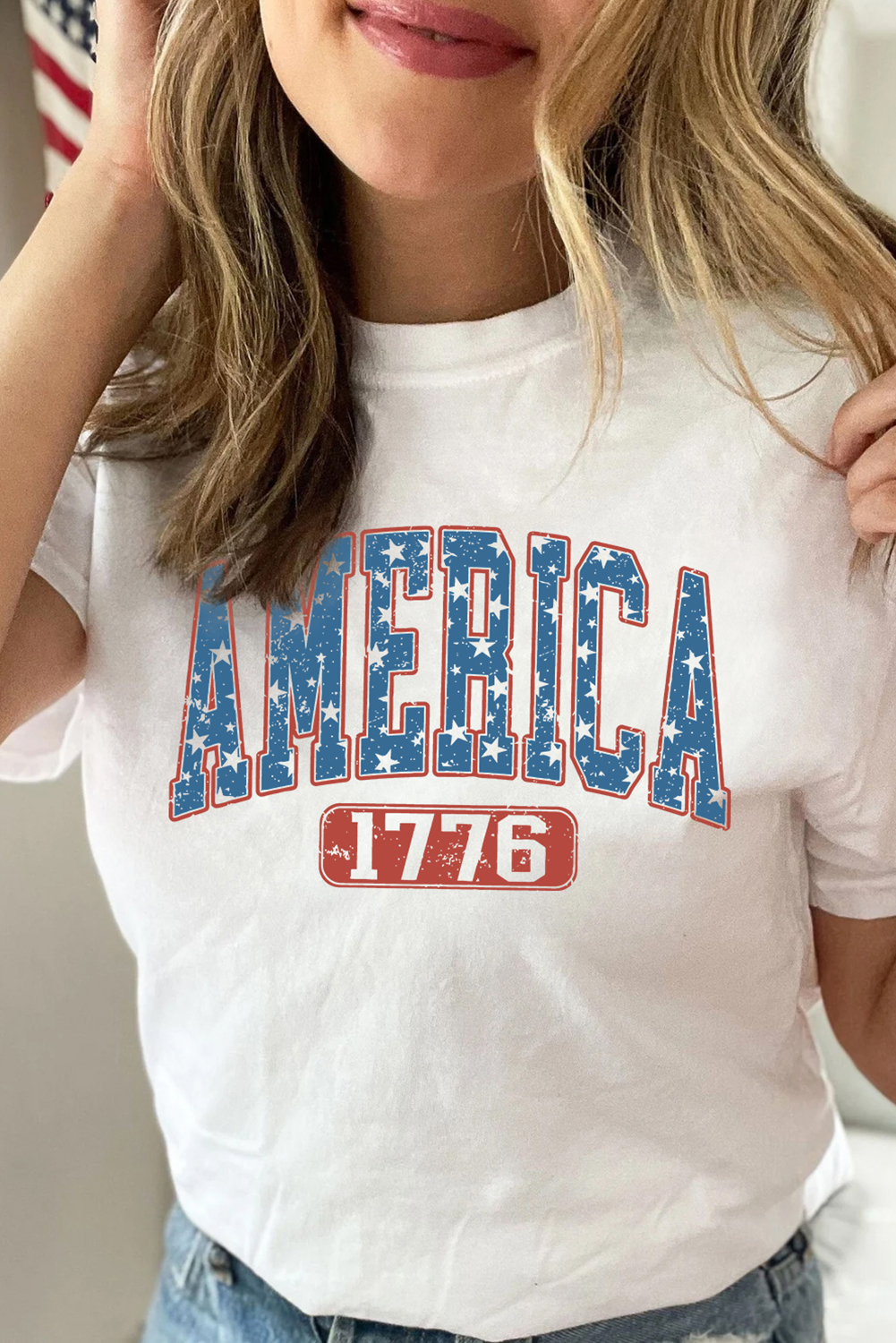 White Star AMERICA 1776 Print Independence Day Tee