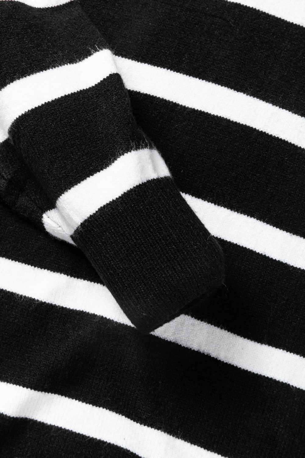 Black Striped O-ring Zip Collared Loose Sweater Mini Dress