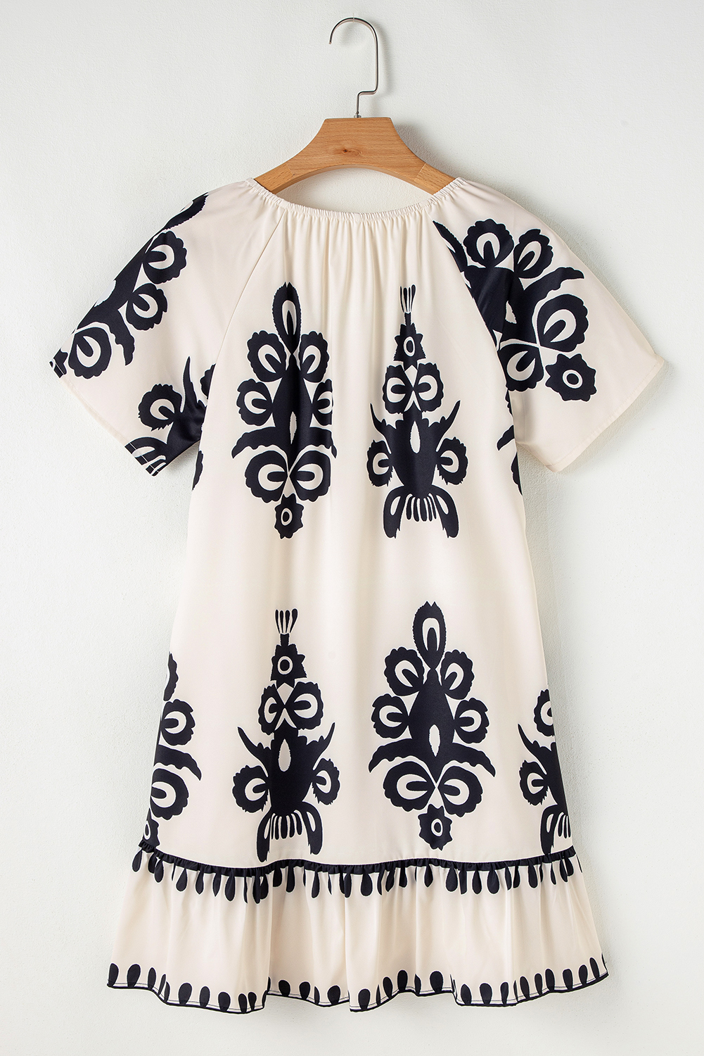 Beige Geometric Printed Sleeveless Hollowed Bowknot Back Mini Dress