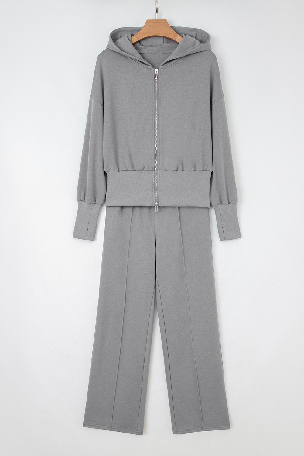 Gray Double Zipper Hooded Jacket and Sweatpants Active Set