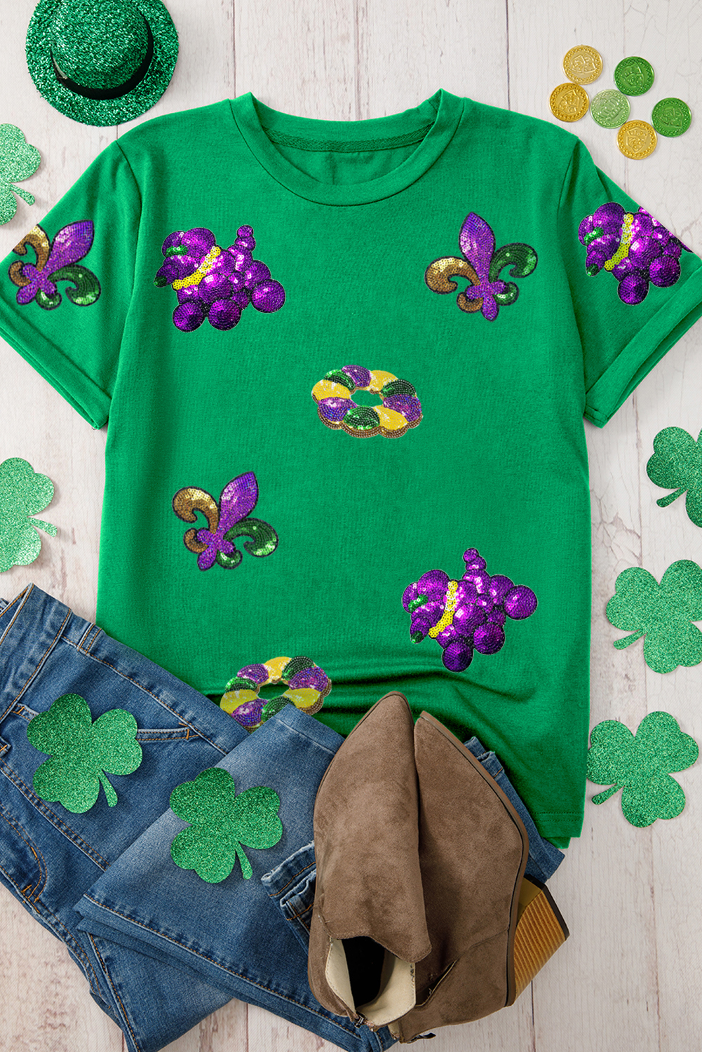 Bright Green Glitter Mardi Gras Mask Graphic T Shirt