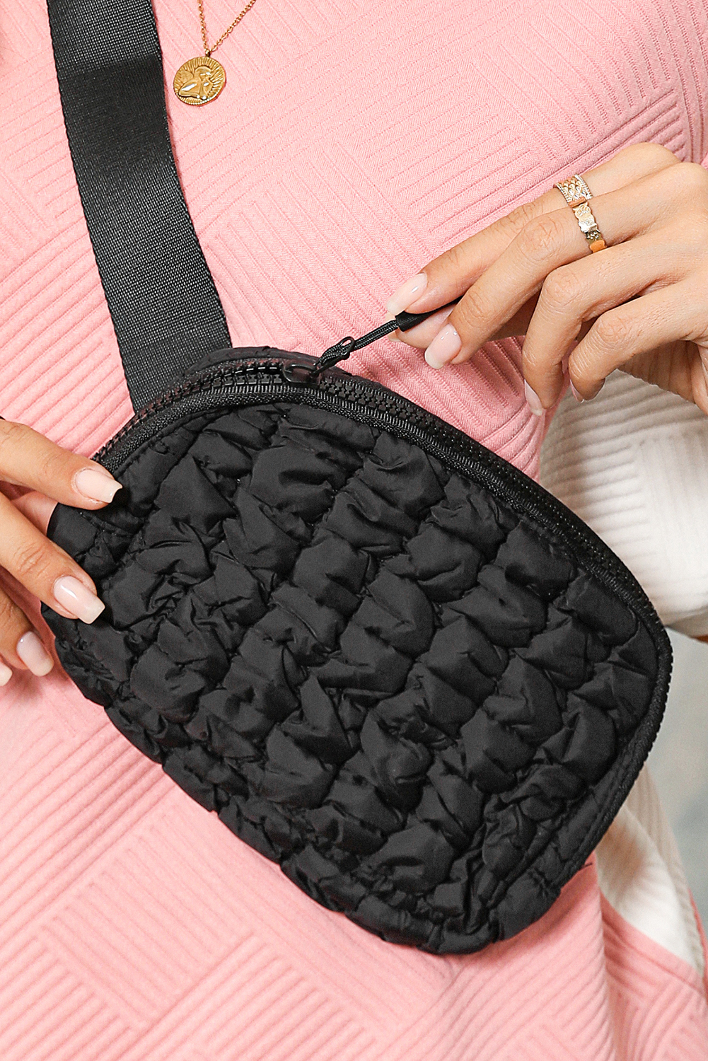 White Quilted Puffer Belt Bag Fanny Pack