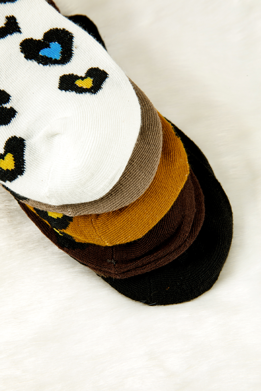 Bristol Black 5 Pairs Ribbed Trim Leopard Print Socks