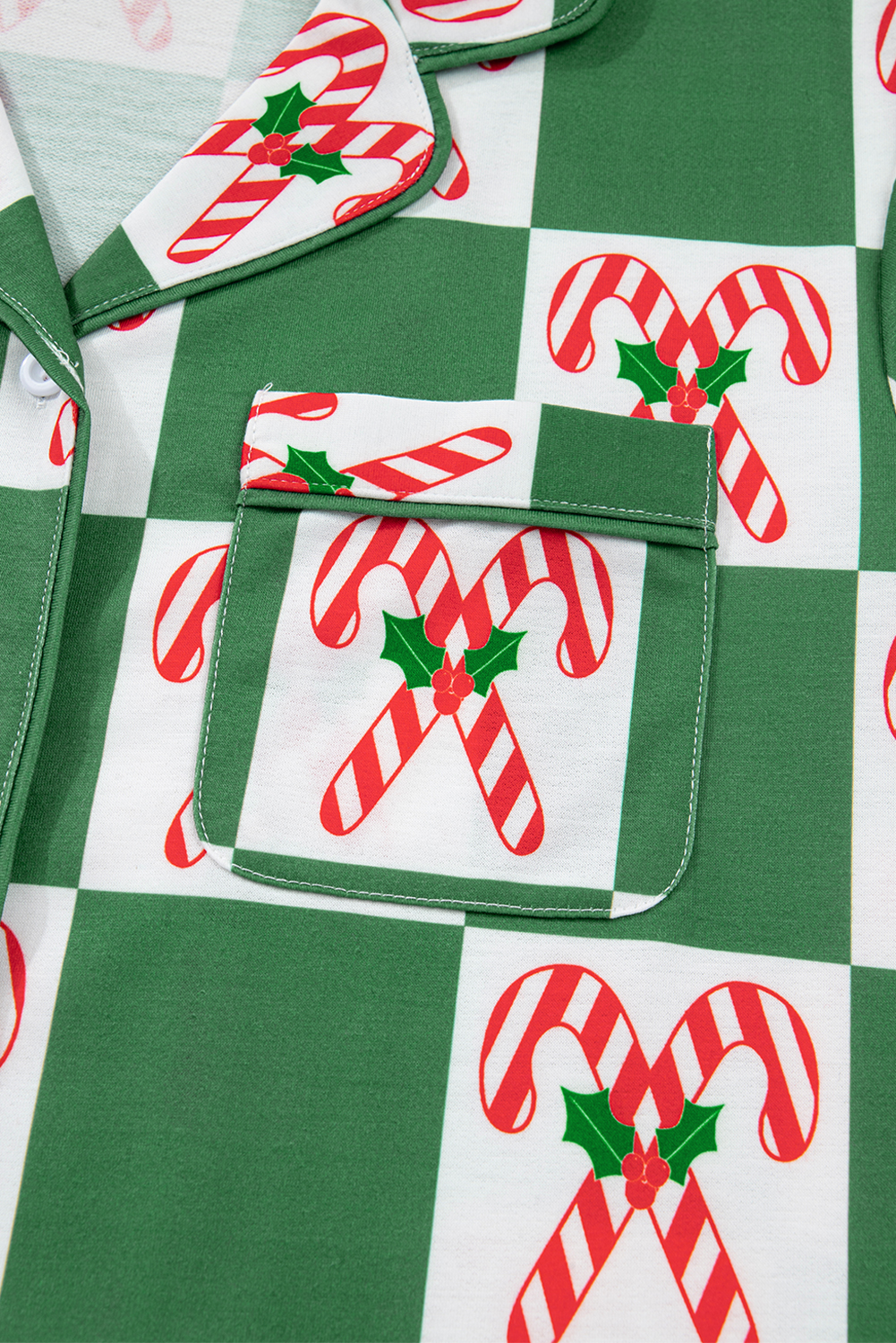 Green Holly Jolly Checkered Pattern 2pcs Long Pajama Set