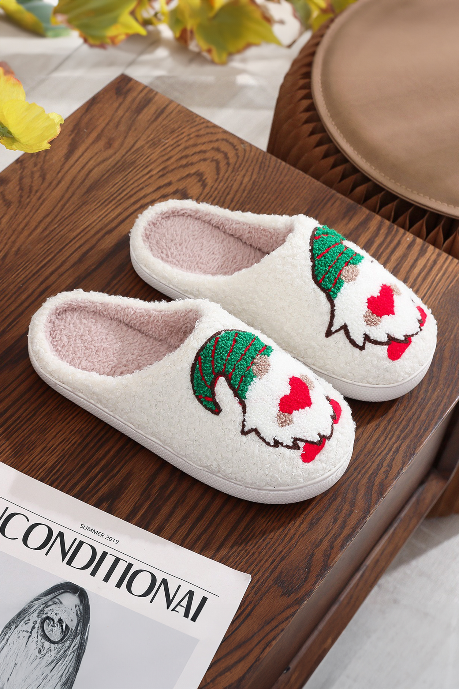 White Christmas Faceless Dwarf Shoes Plush House Slippers