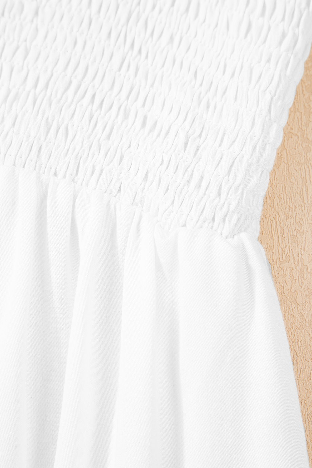 White Customizable Knot Straps Smocked Bodice Tiered Blank Maxi Dress
