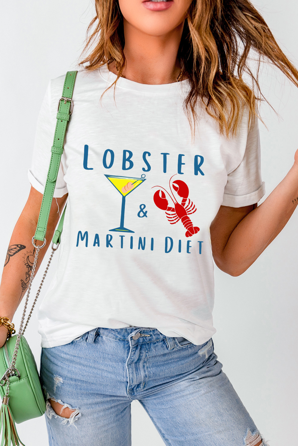 White LOBSTER MARTINI DIET Cocktail & Crawfish Print T Shirt