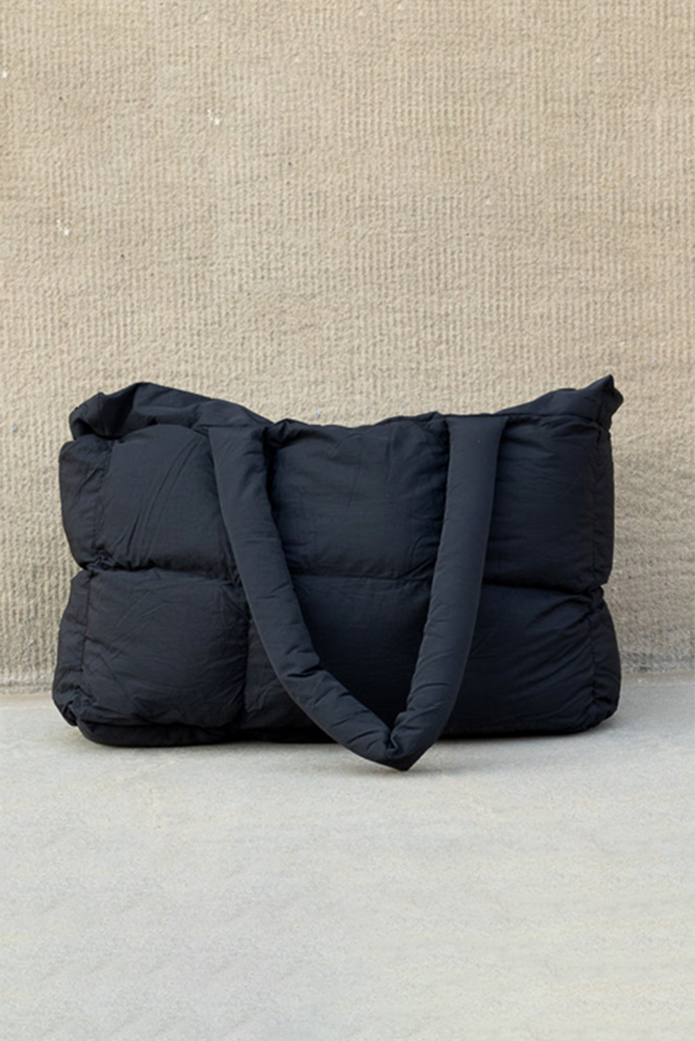 White Solid Quilted Puffy Zipped Large Tote Bag