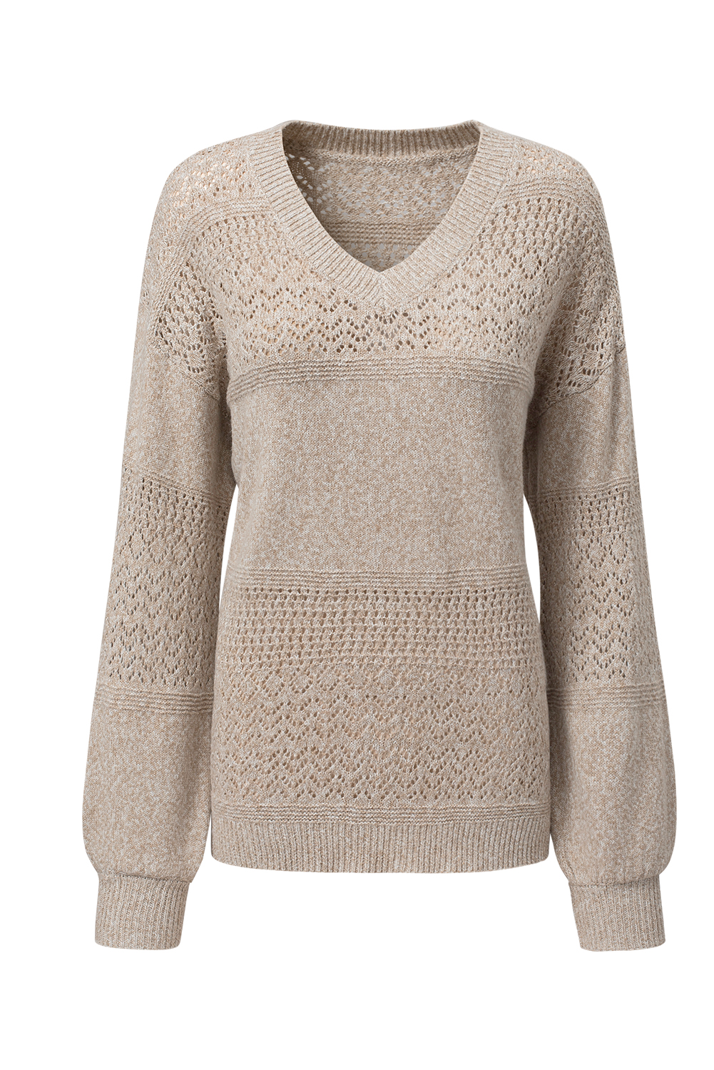 Sky Blue Eyelet Pattern Detail V Neck Drop Shoulder Sweater