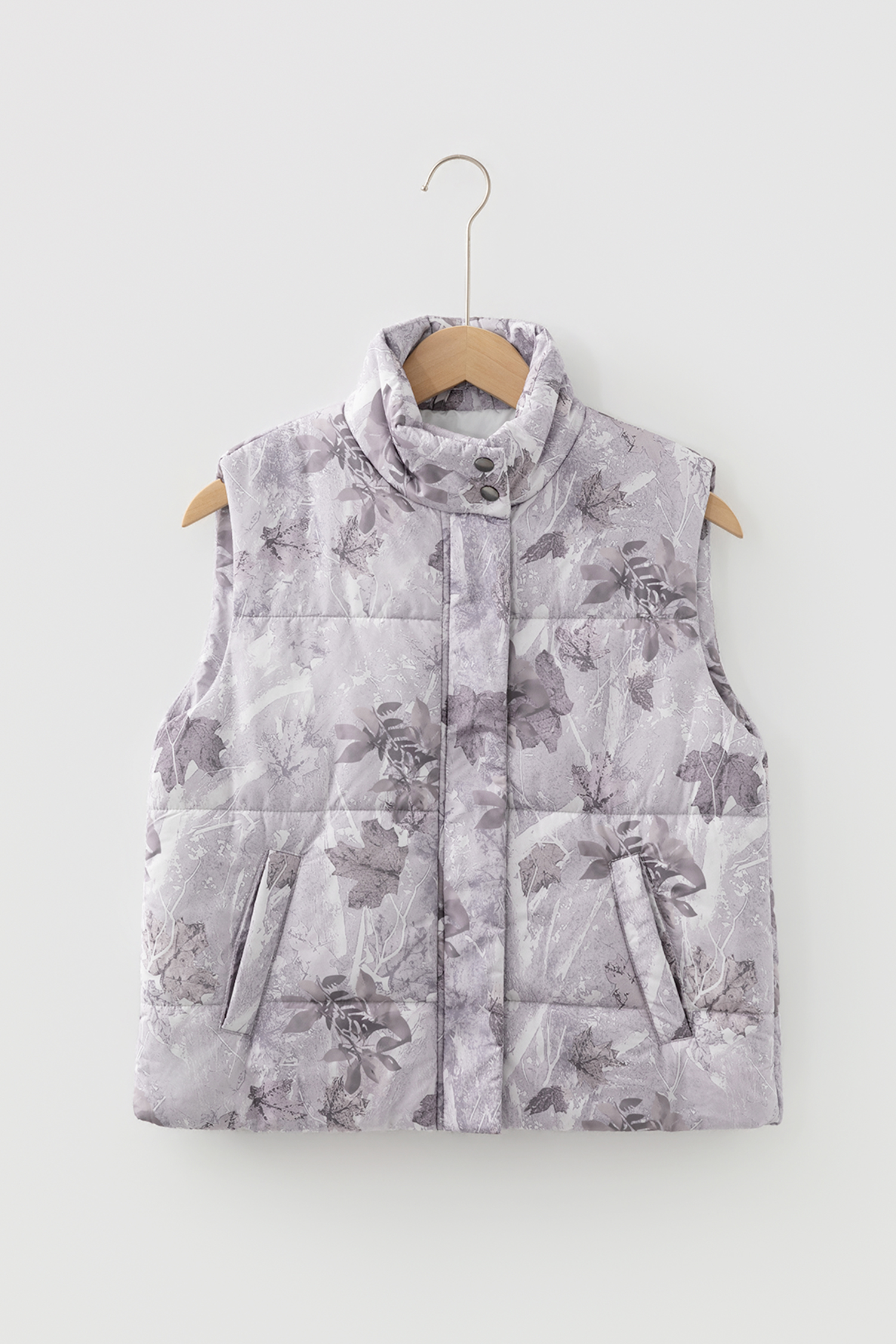 Brown Camo Leaf Print Winter Puffer Vest
