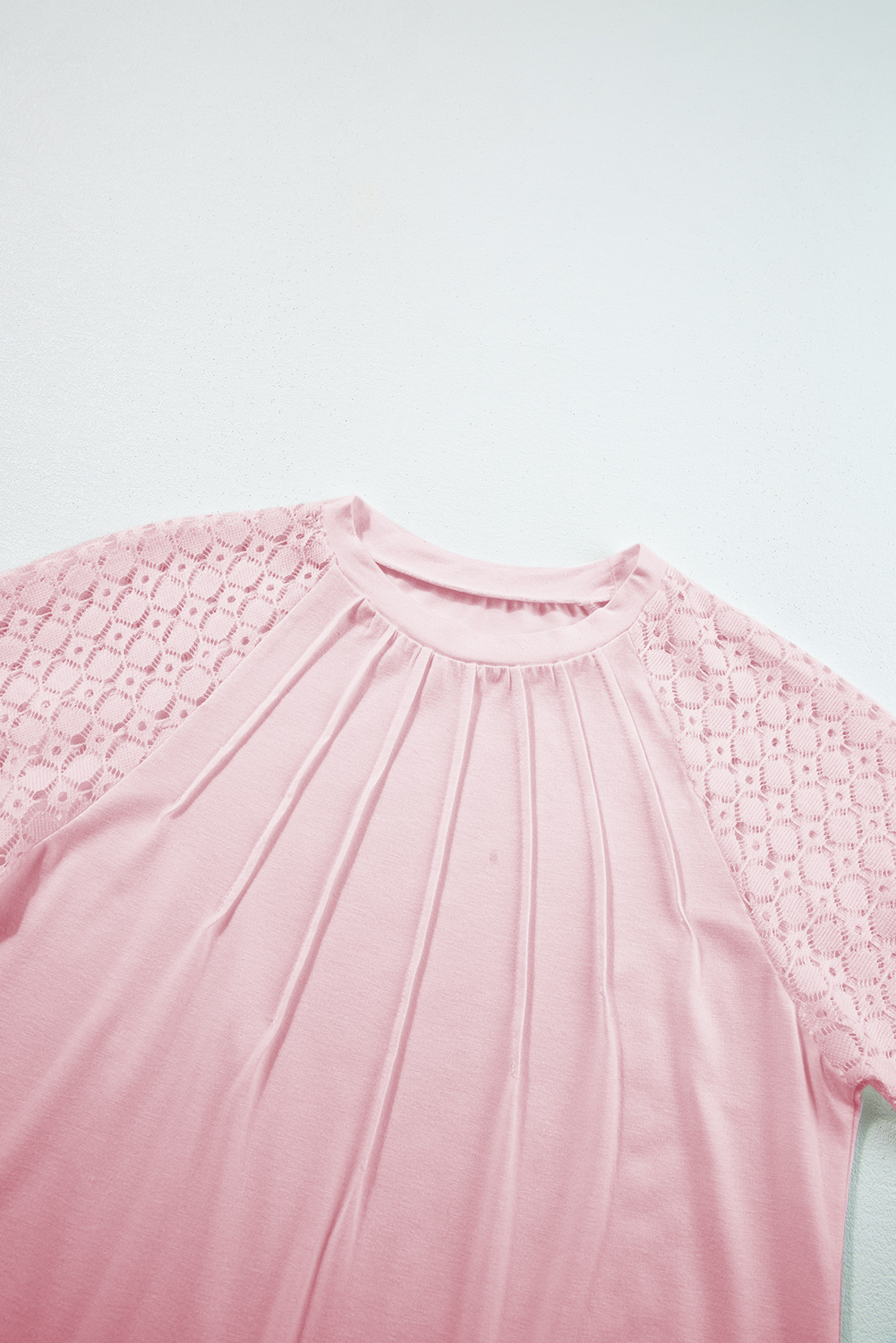 Pink Seamed Detail Contrast Lace Raglan Sleeve Tee