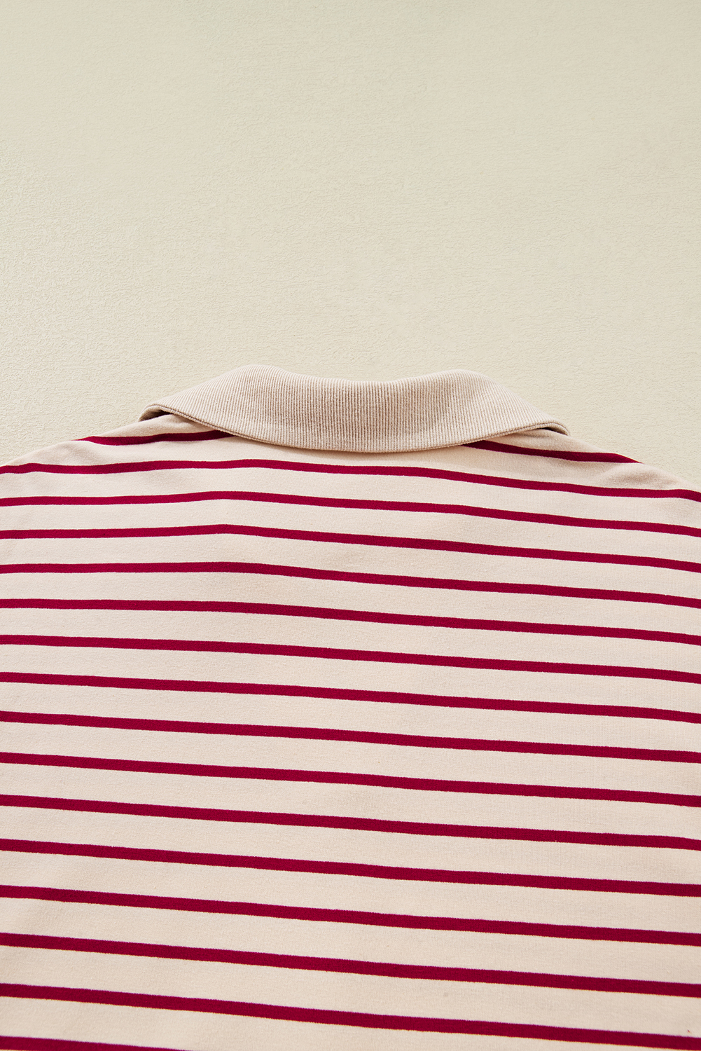 Red Stripe Cropped Collared Drop Shoulder Pullover and Bubble Mini Skirt Set