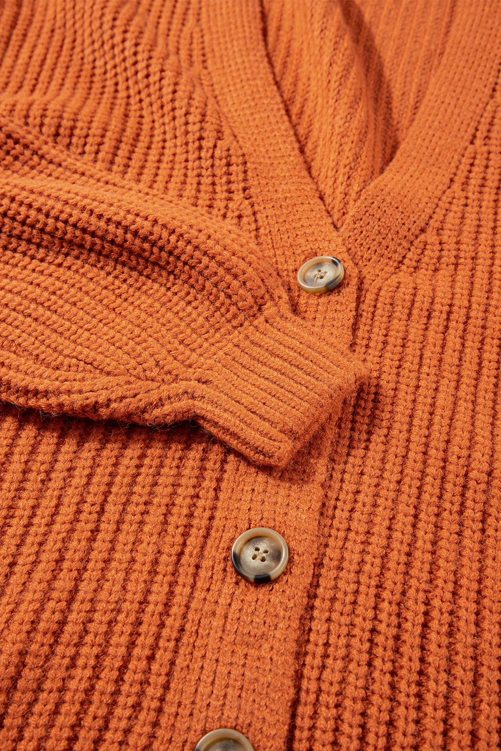 Gold Flame Button Front V Neck Chunky Cardigan Sweater