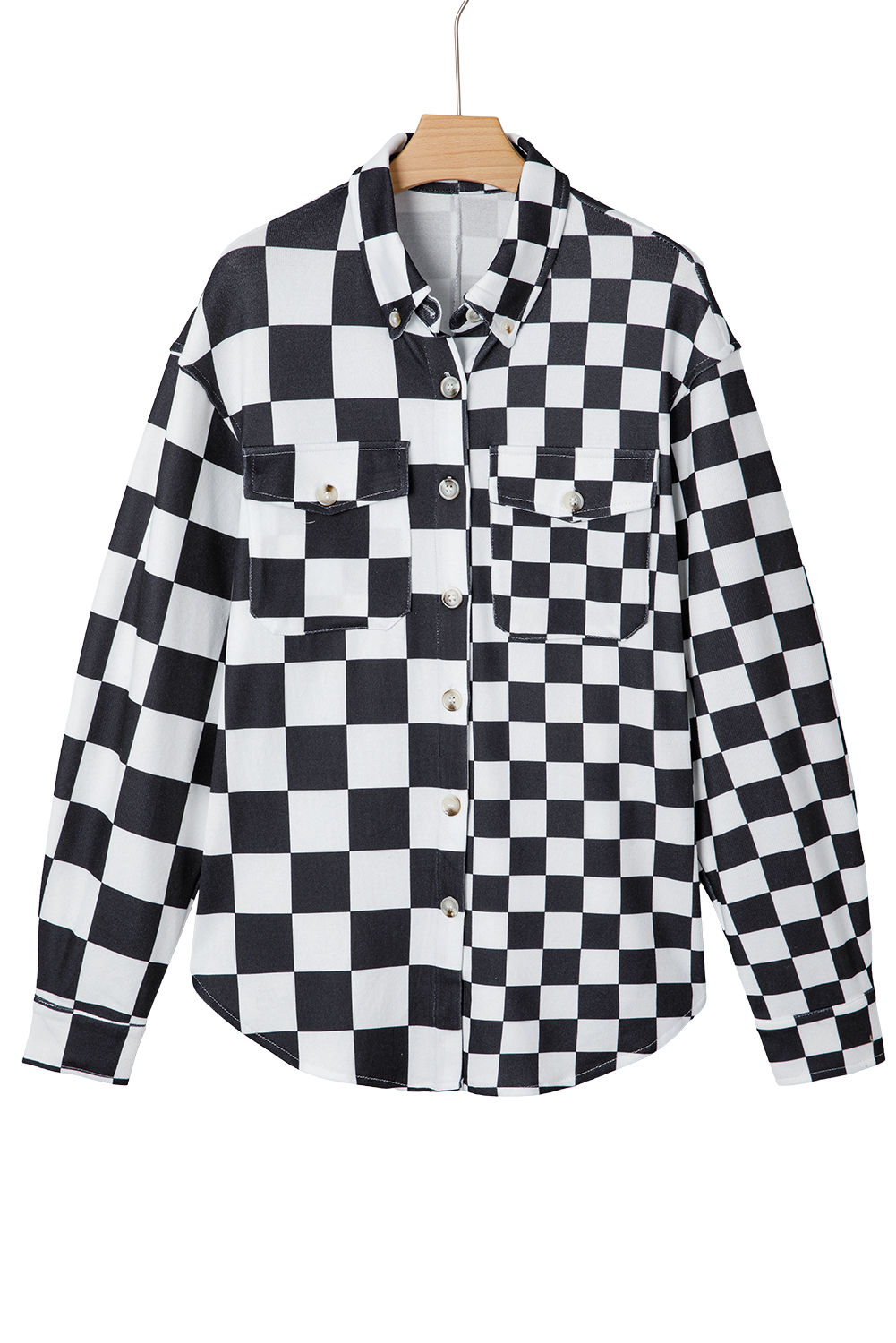 Khaki Checkerboard Flap Pocket Button Front Shacket