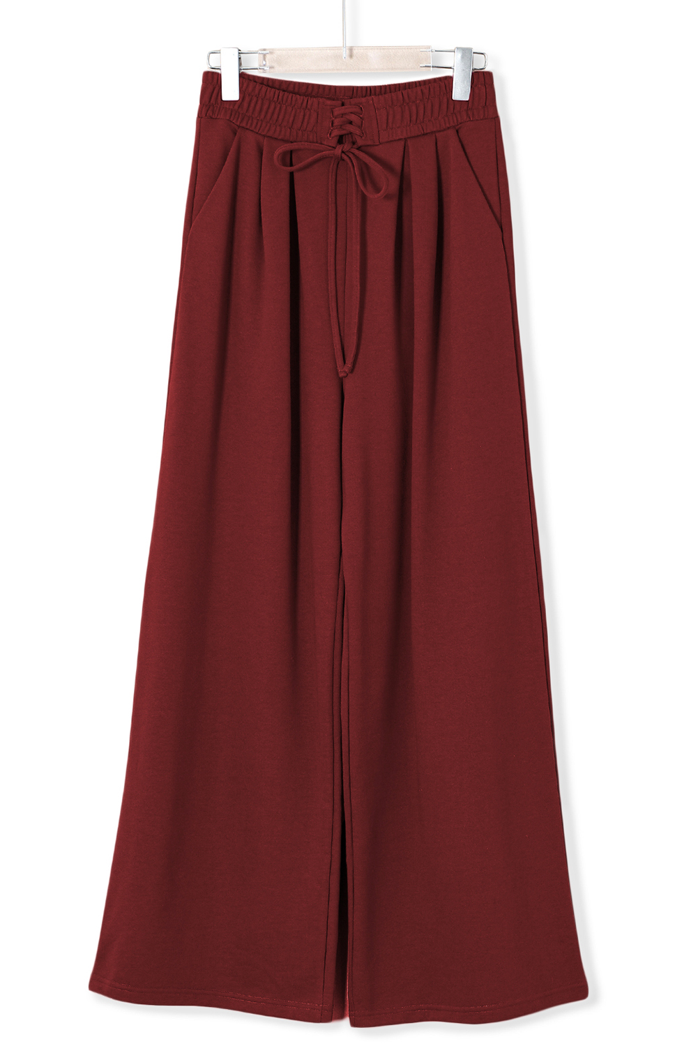 Burgundy Tied Elastic High Waist Pleated Detail Solid Sweatpants