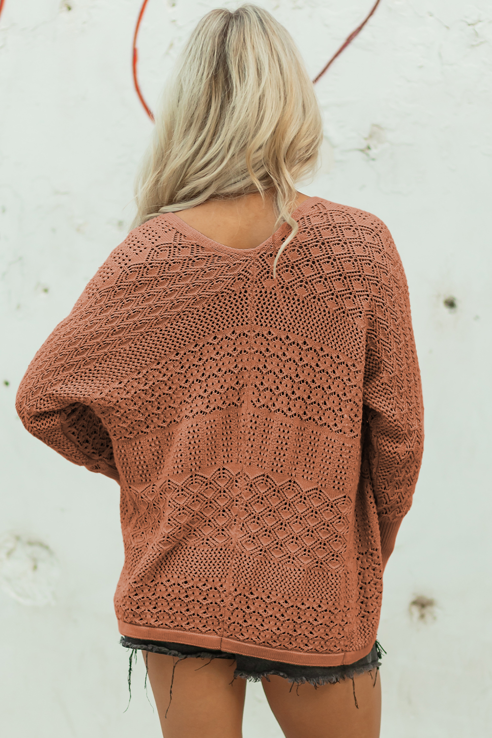 Redwood Burl Mixed Pattern Knitted Open Front Plus Cardigan