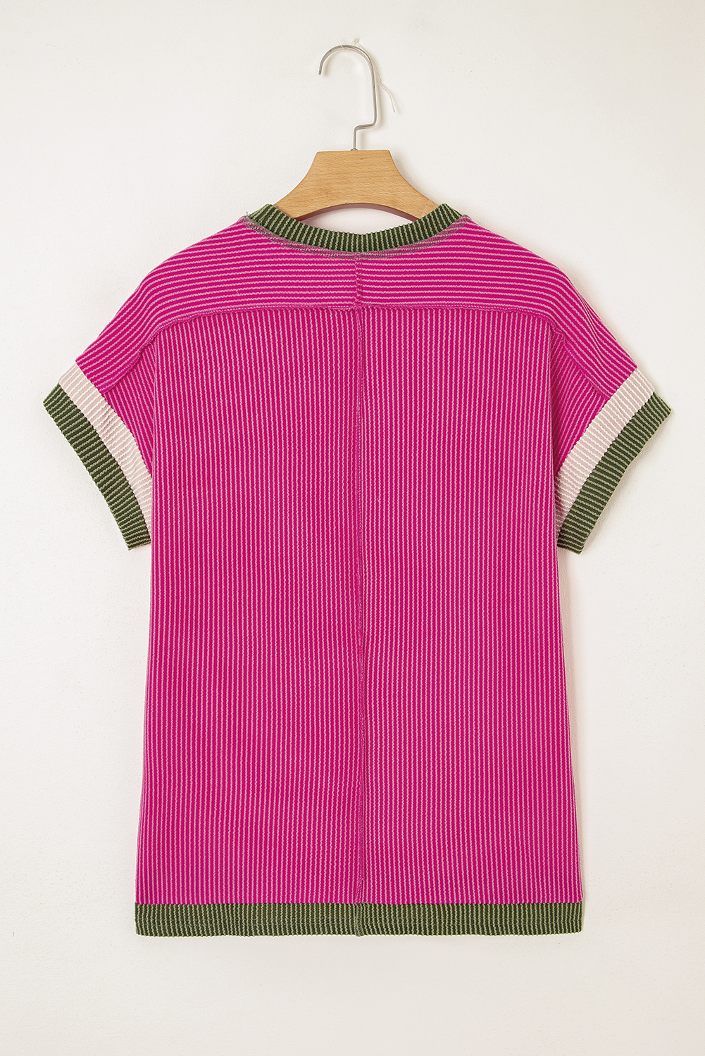 White Textured Knit Exposed Stitching T-shirt