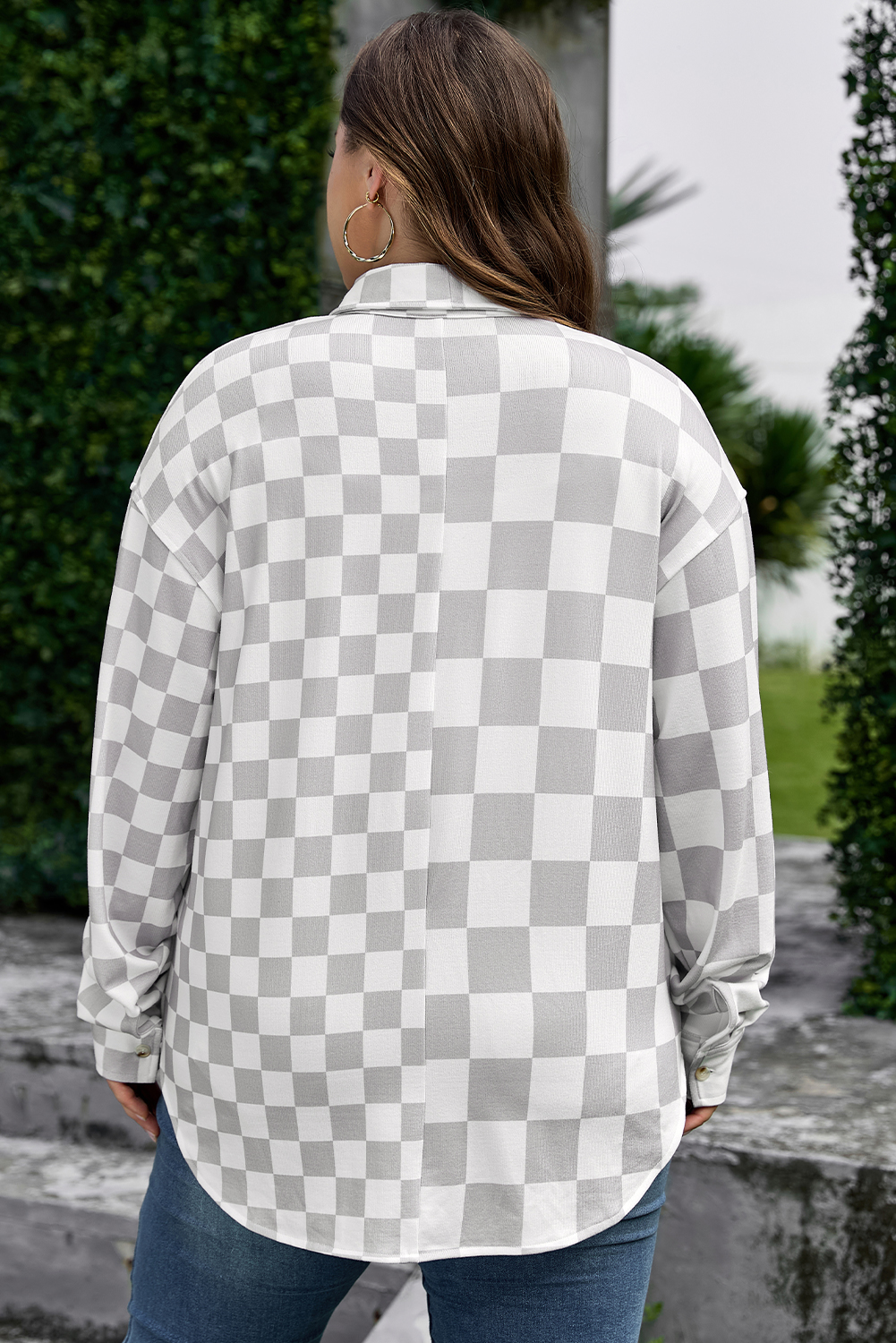 Khaki Checkerboard Flap Pocket Button Front Shacket