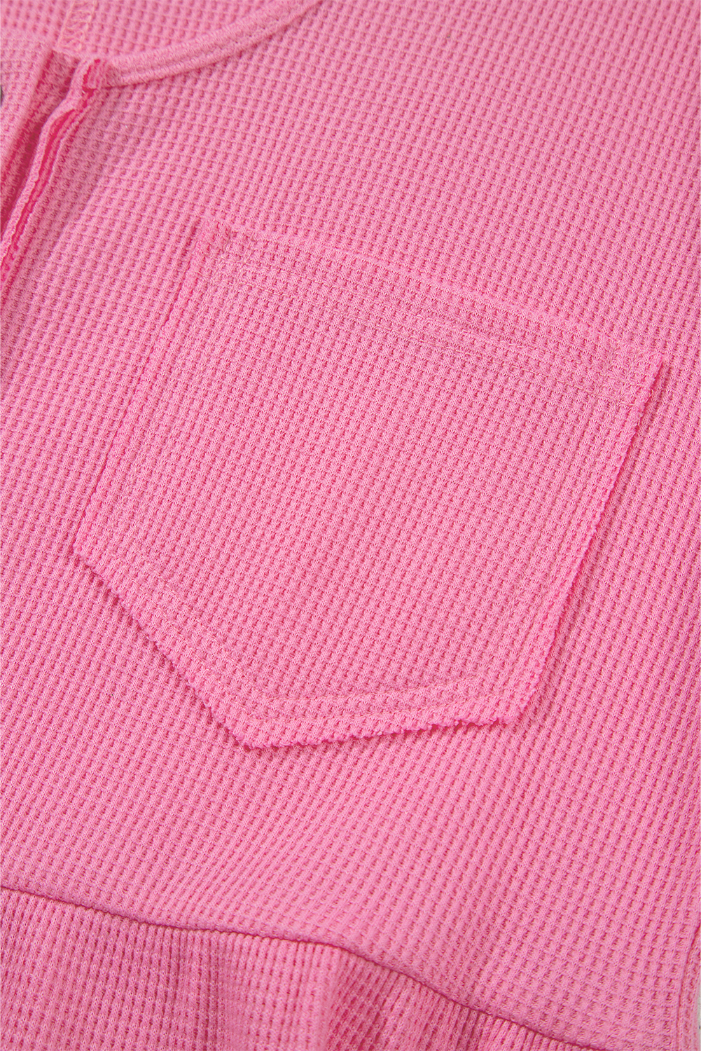 Bright Pink Waffle Textured Button Round Neck A-line Tiered Sleeveless Dress