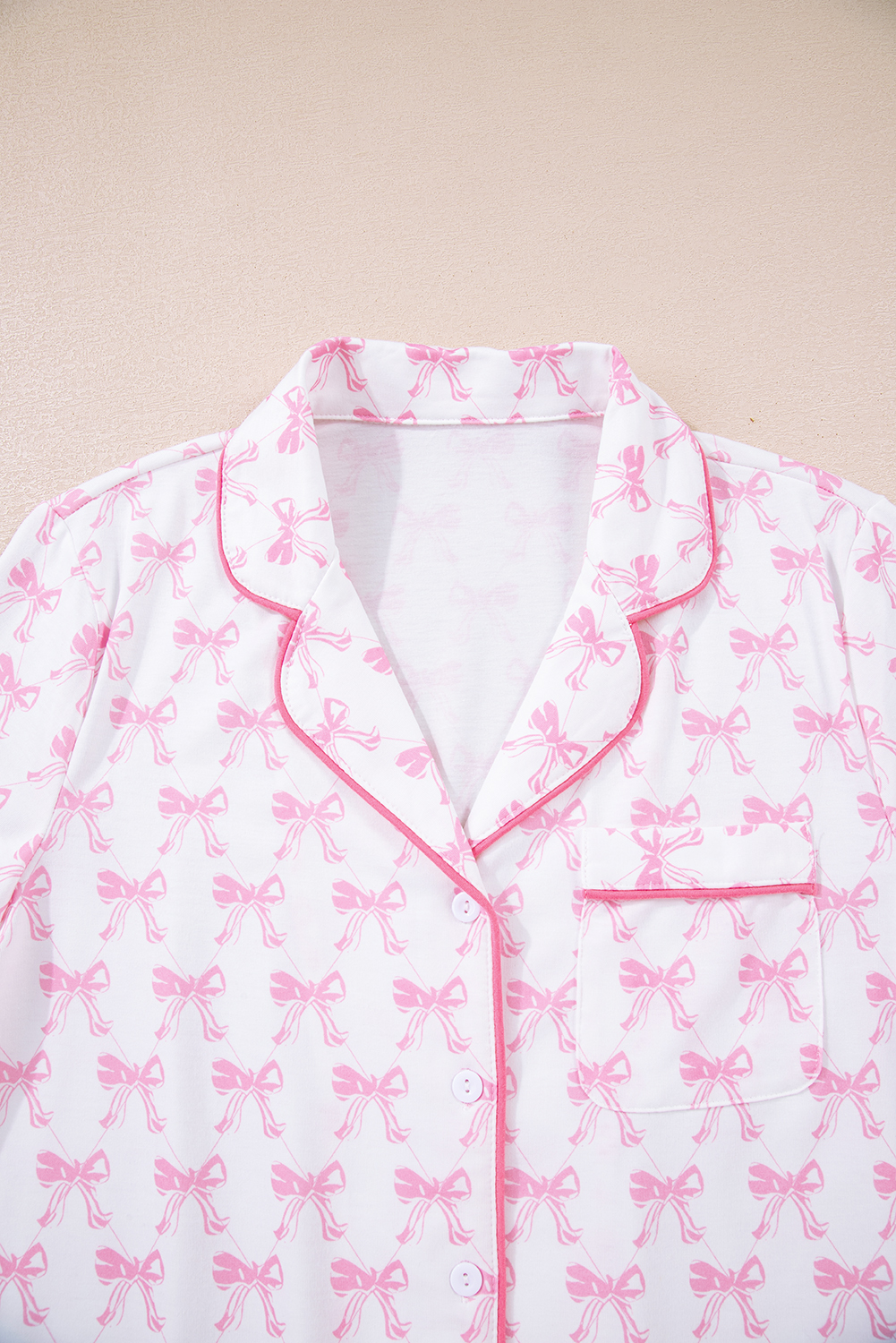 Sky Blue Bow Print Long Sleeve Shirt and Pants Soft Pajama Set
