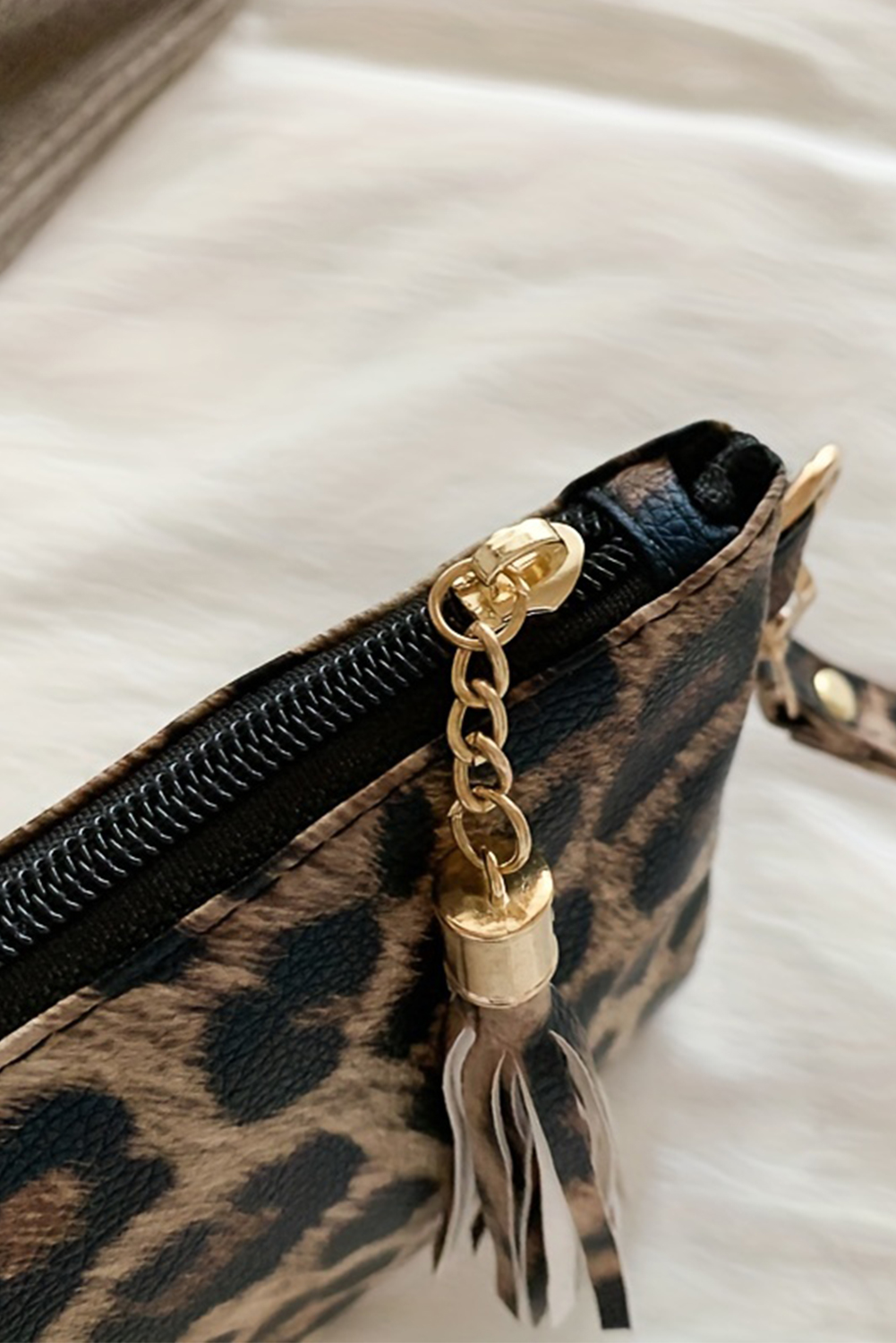 Chestnut Leopard/Cow Print Wrist Strap Zipped Wallet