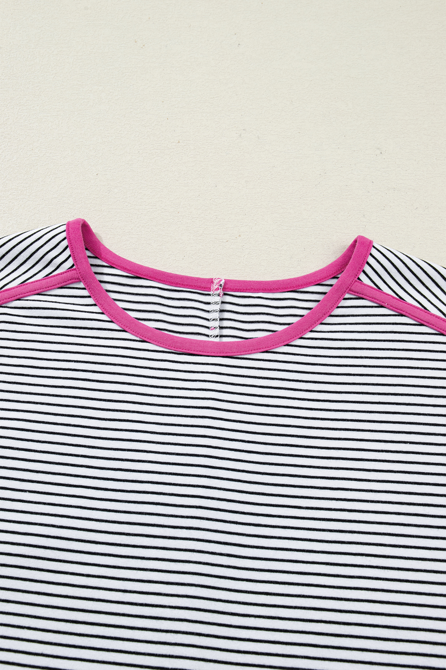 Rose Stripe Contrast Trim Round Neck Summer T Shirt