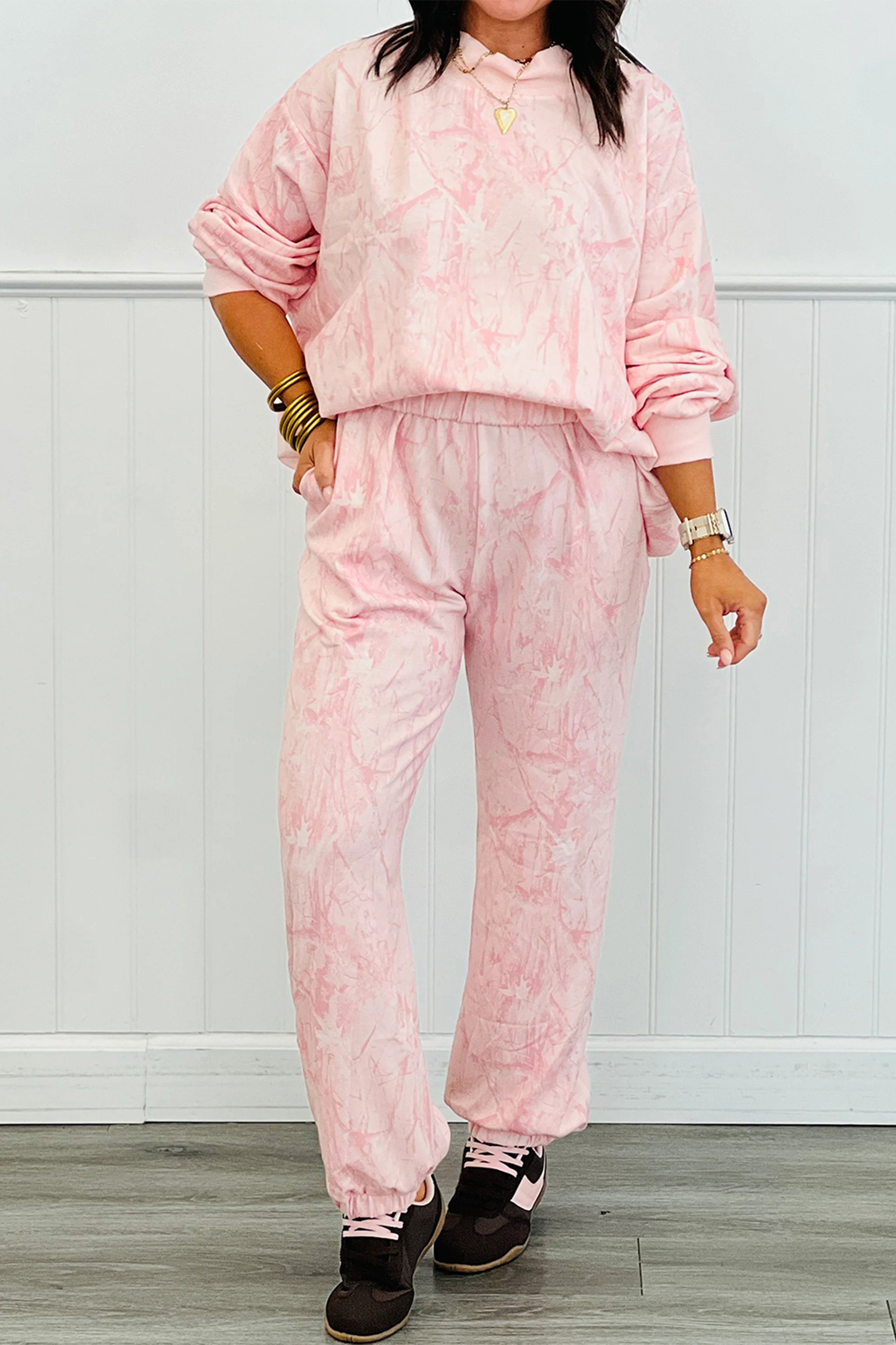Pink Camo Print Jogger Pants Set