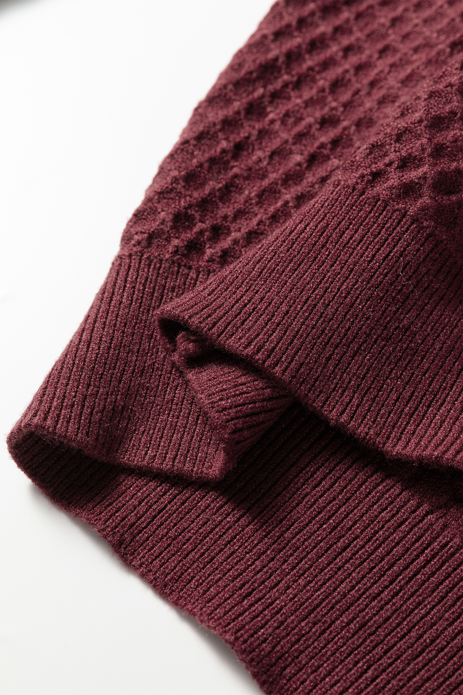 Burgundy  Contrast Lace Frilled Trim Raglan Sleeve Sweater