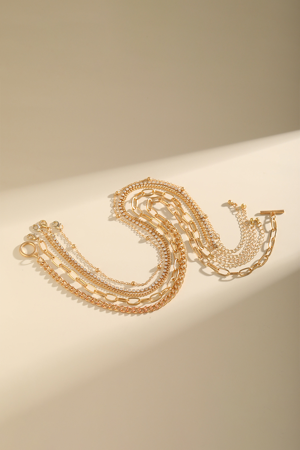 Silvery 5pcs Layered Rhinestone Plated Chain Collarbone Necklaces Set