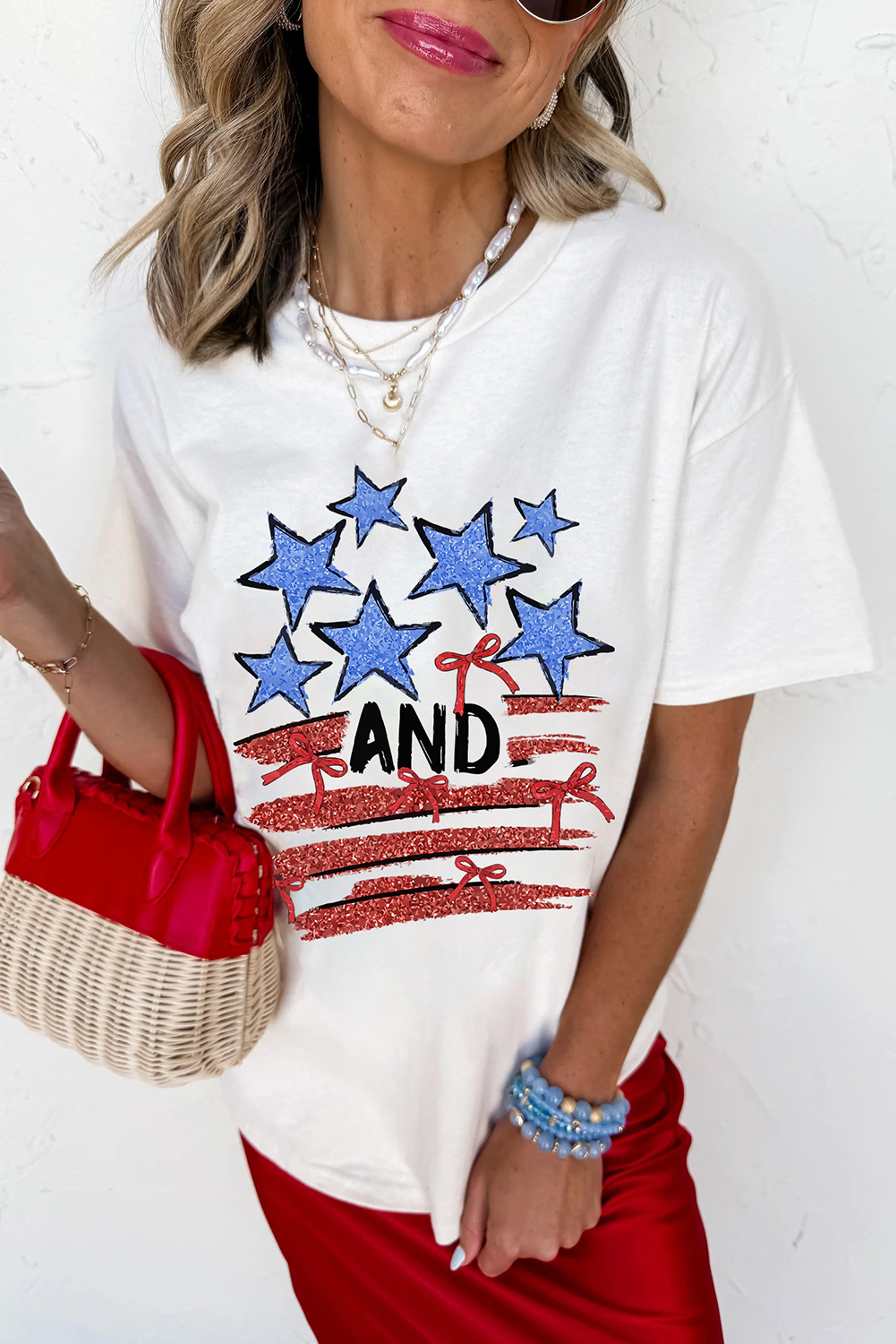 White Stars AND Stripes Bow Graphic T Shirt