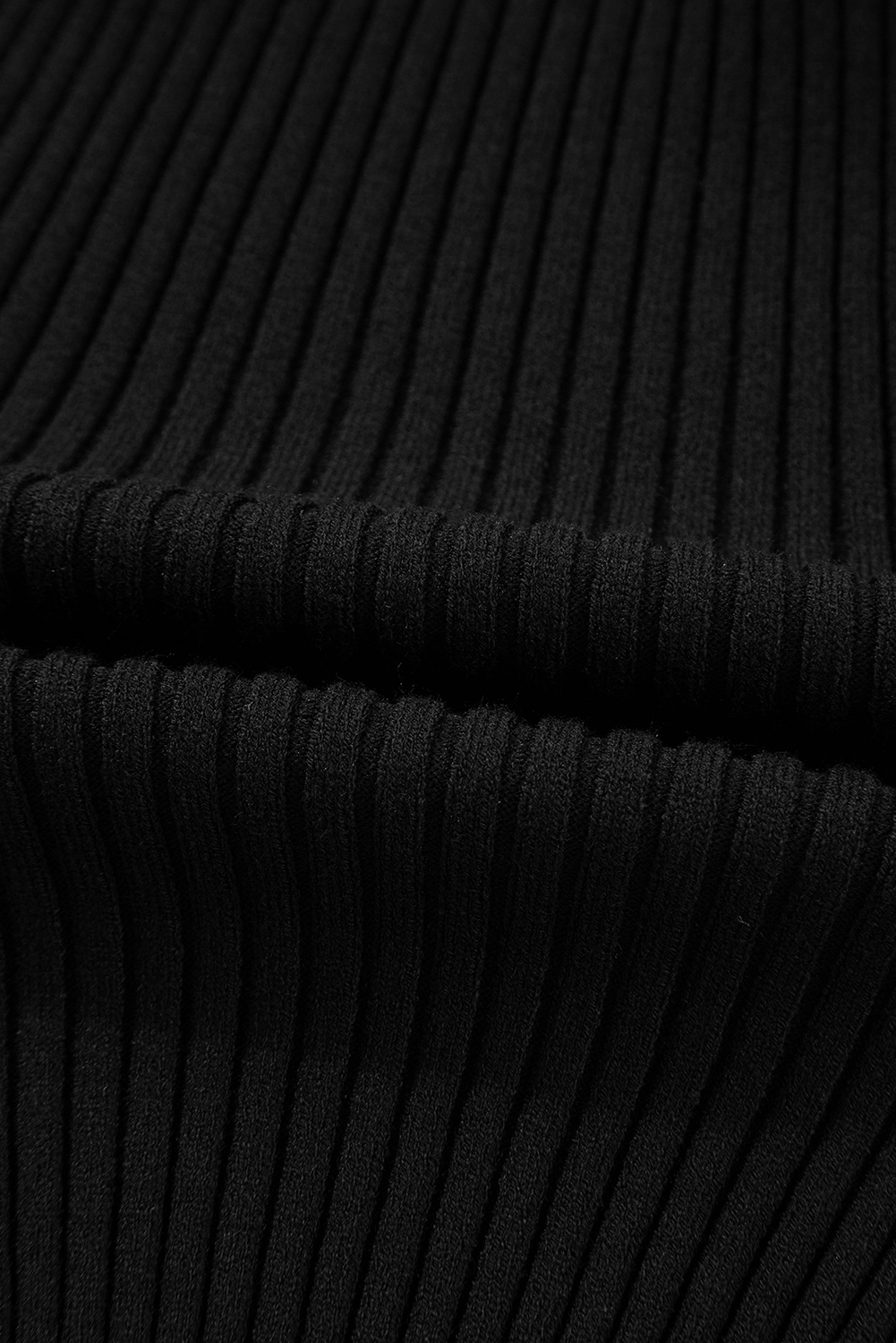 Black Ribbed Knit Cold Shoulder Choker Neck Sweater