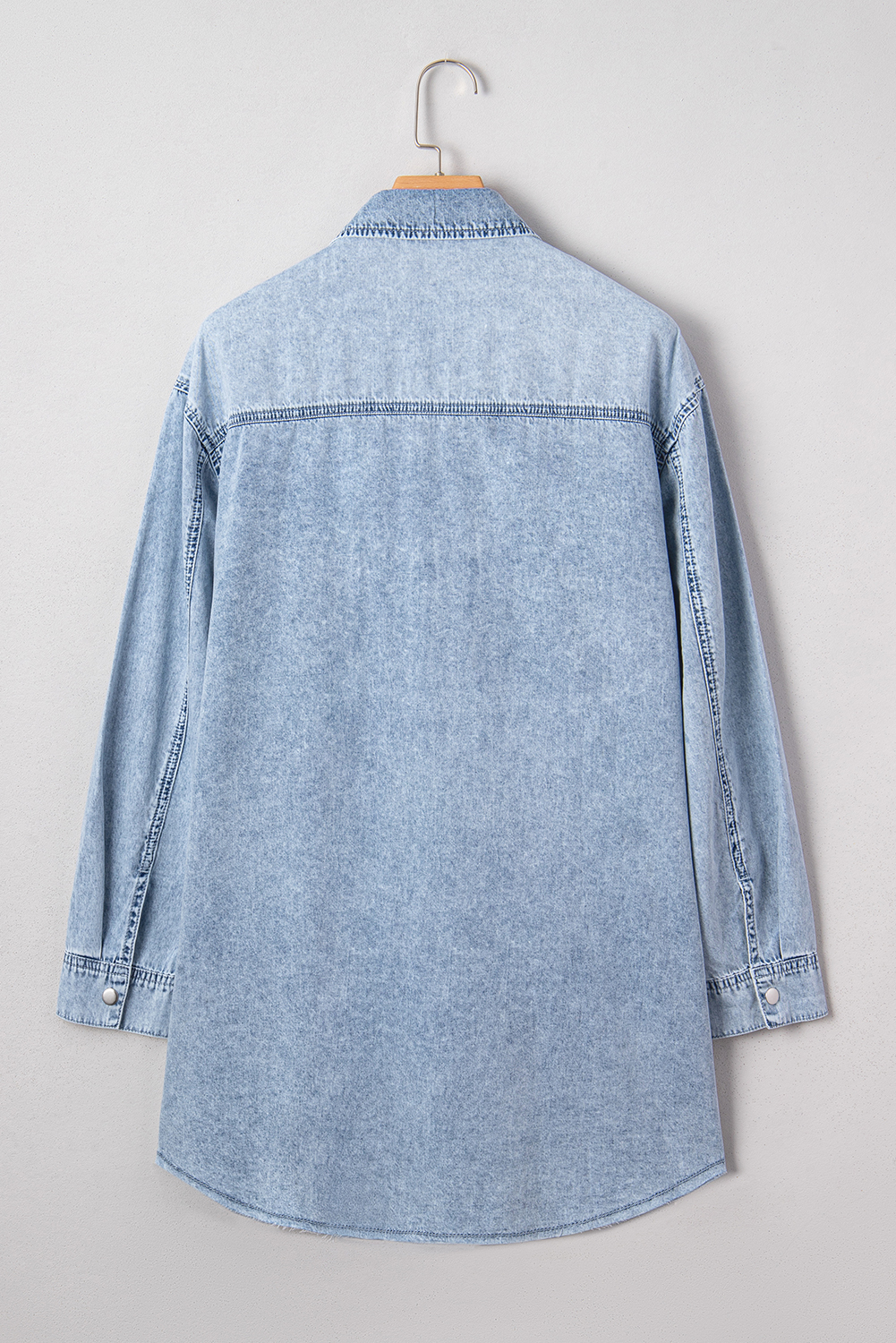 Blue Beau Chest Pocket Raw Hem Denim Loose Shirt Dress