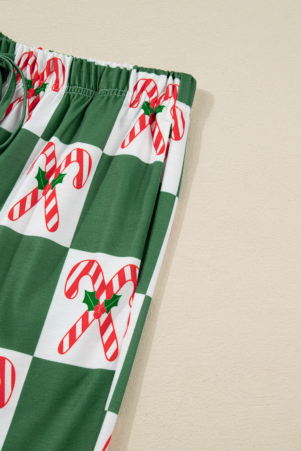 Green Holly Jolly Checkered Pattern 2pcs Long Pajama Set