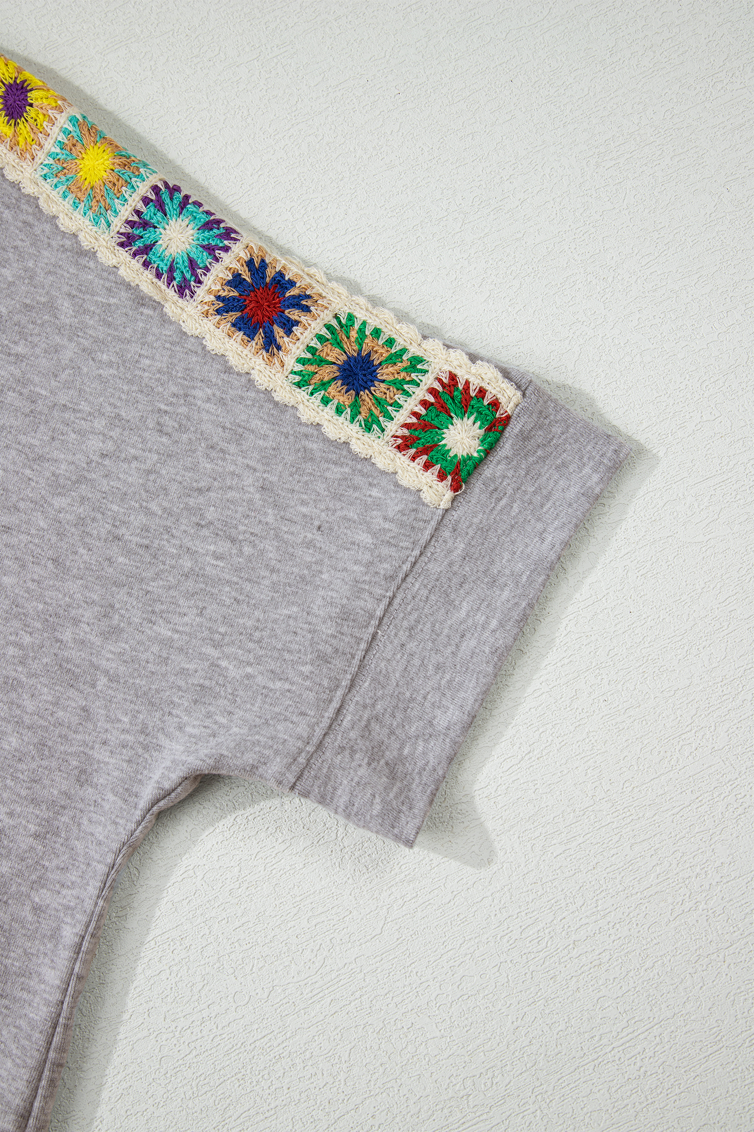 Light Grey Granny Square Crochet Detail Loose T Shirt