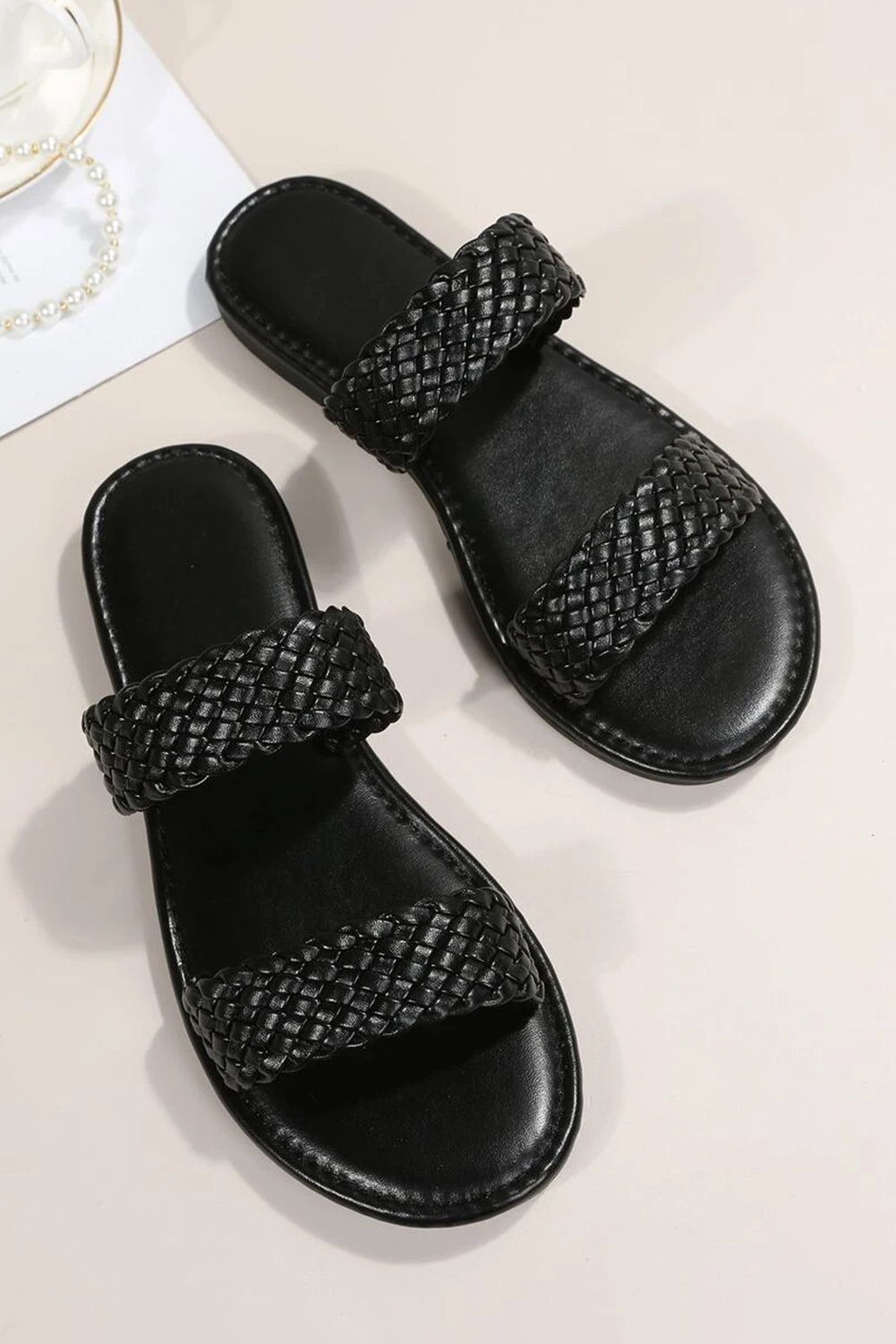 Chestnut Braided Double Band Leathered Flat Slippers