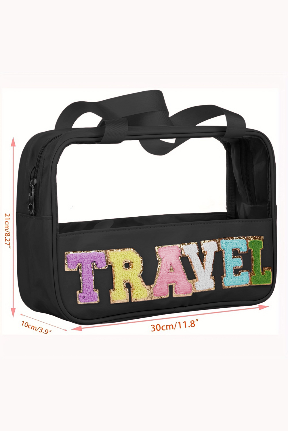 Light Pink TRAVEL Chenille Letter Clear PVC Makeup Bag