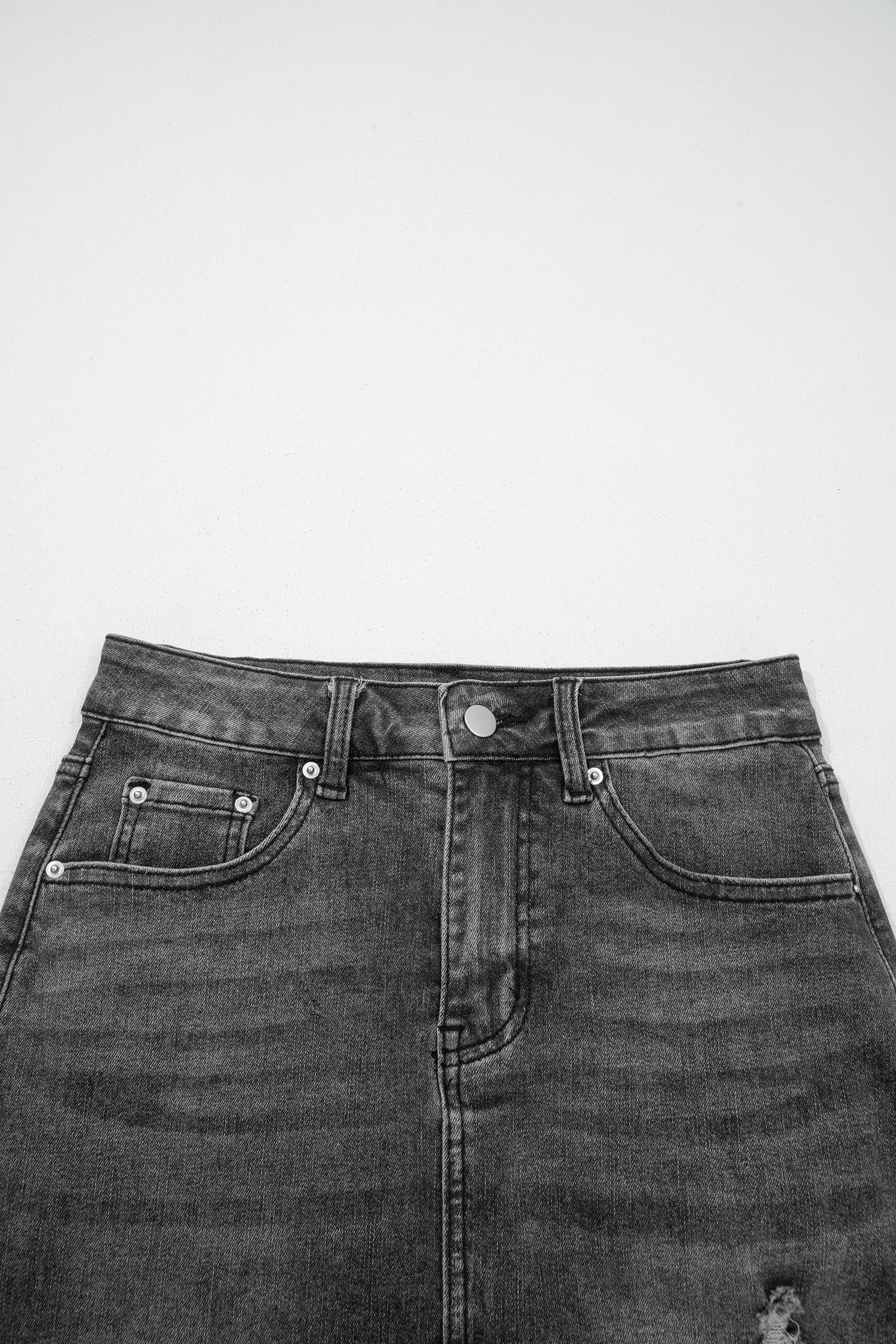 Sail Blue Dearlove Irregular Distressed Bottom Denim Midi Skirt