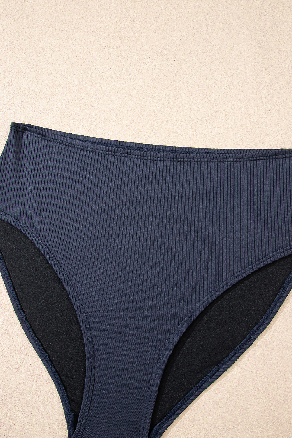 Blackish Green Ruched U Neck Ribbed Tankini