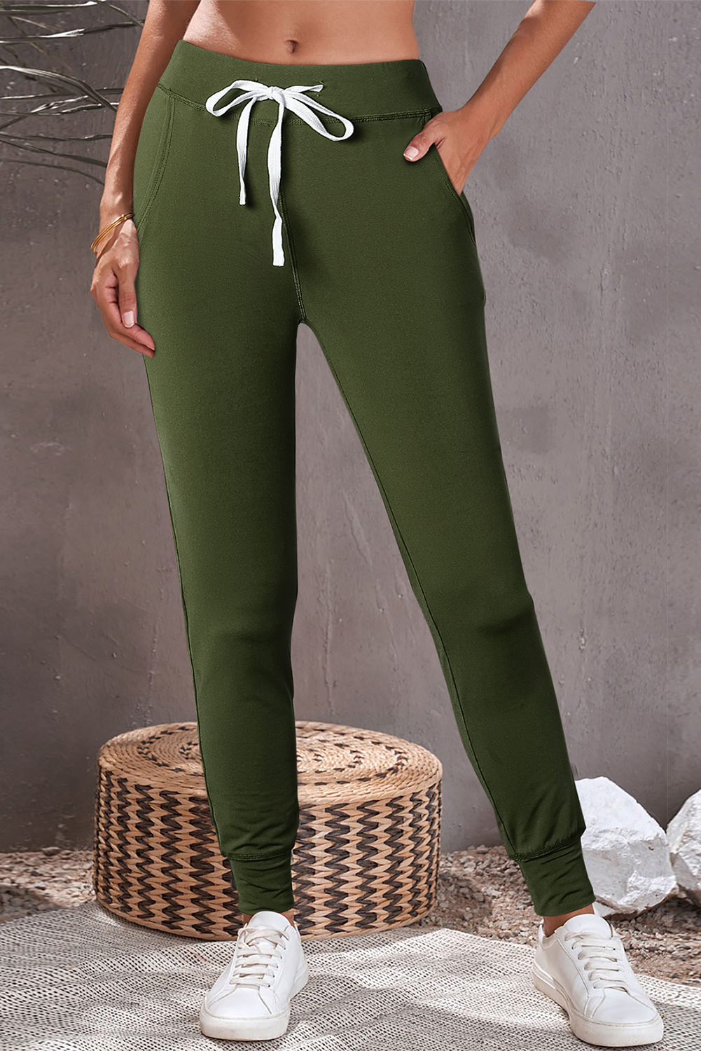 Black Drawstring Elastic Waistband Pocketed Joggers