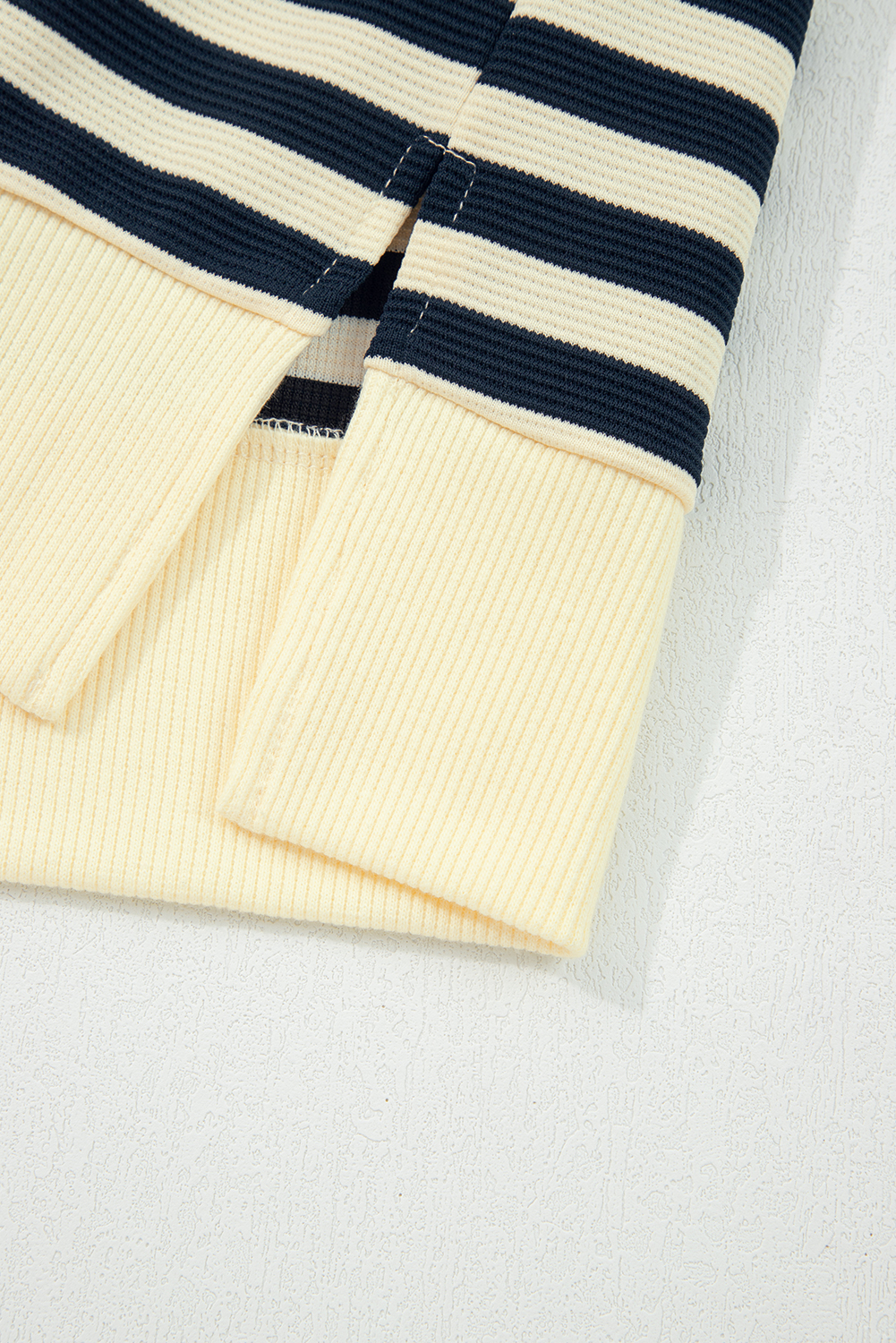 Blue Stripe Collared V Neck Long Sleeve Casual Top
