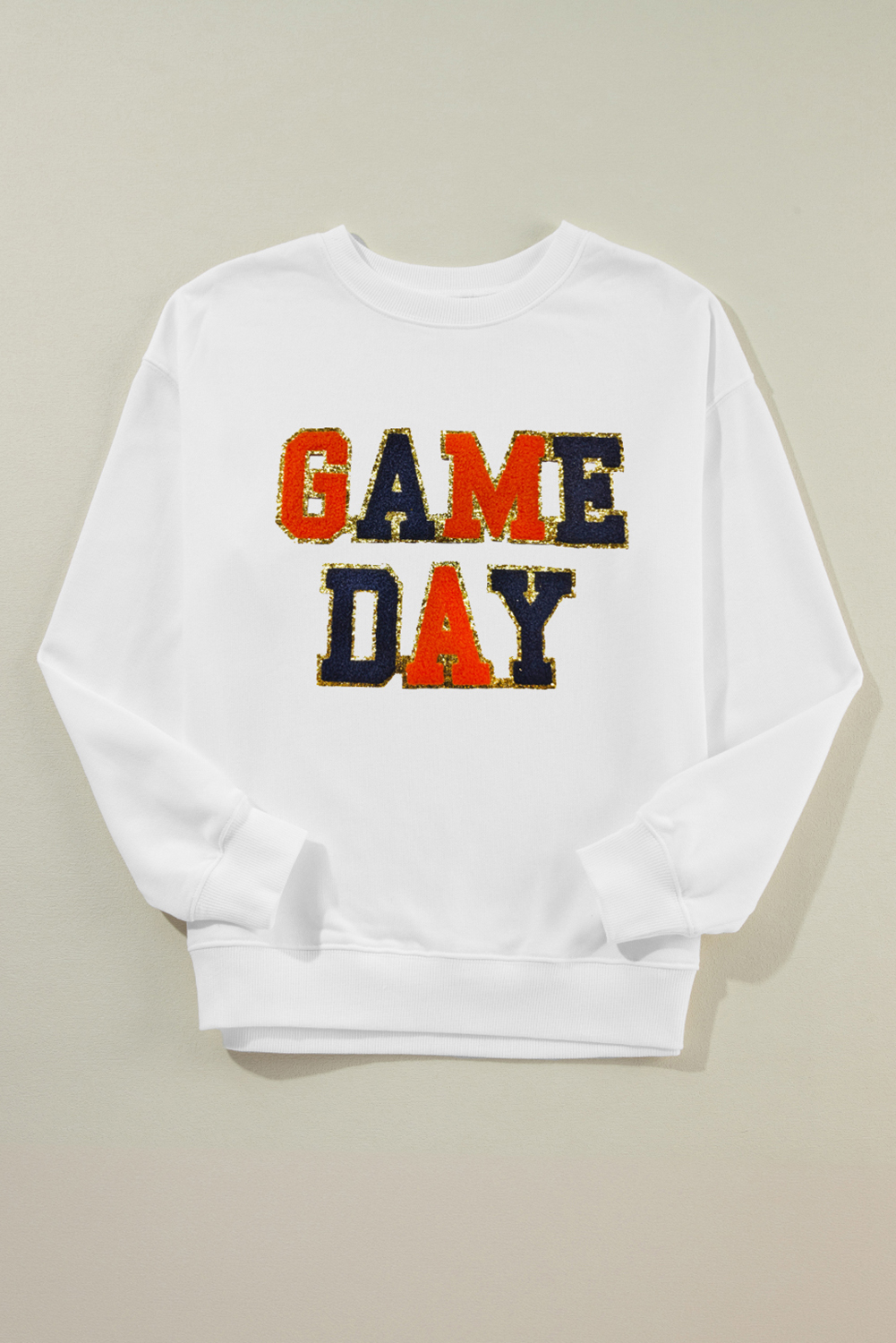 White GAME DAY Chenille Letter Graphic Sweatshirt