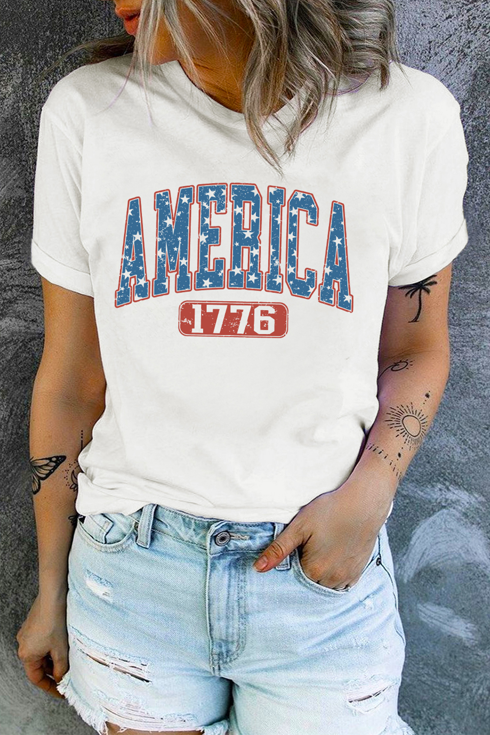 White Star AMERICA 1776 Print Independence Day Tee