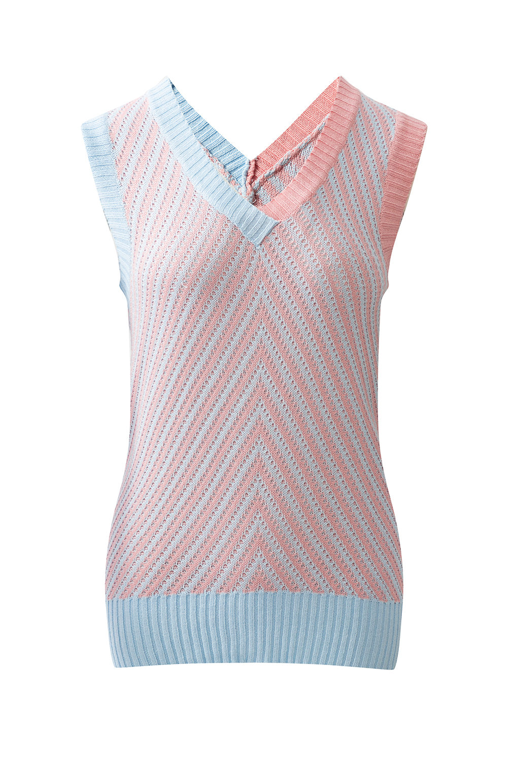 Black Contrast Chevron Knit V Neck Sweater Vest
