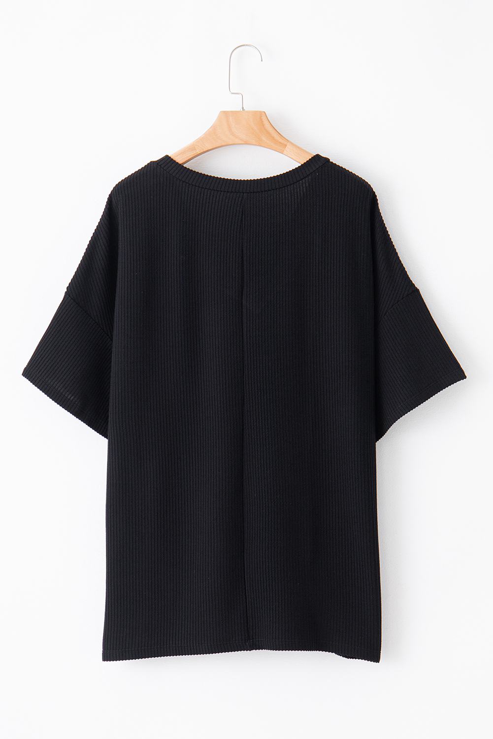 Black Textured V-Neck Dropped Shoulder Plus T-Shirt