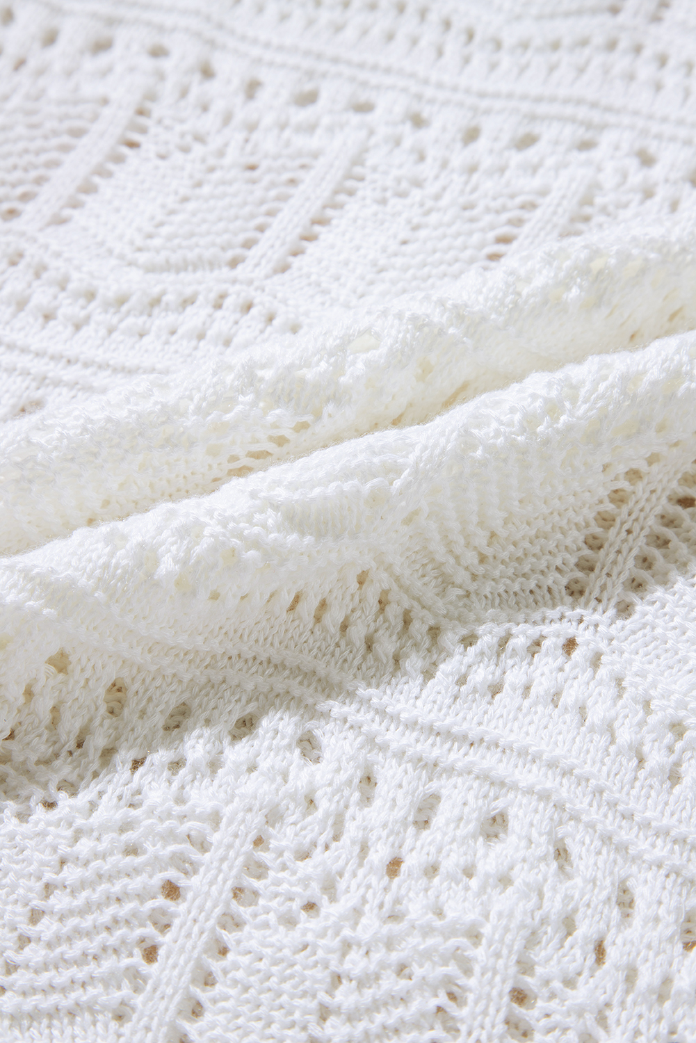 White V Neck Textured Hollow-out Sweater Vest