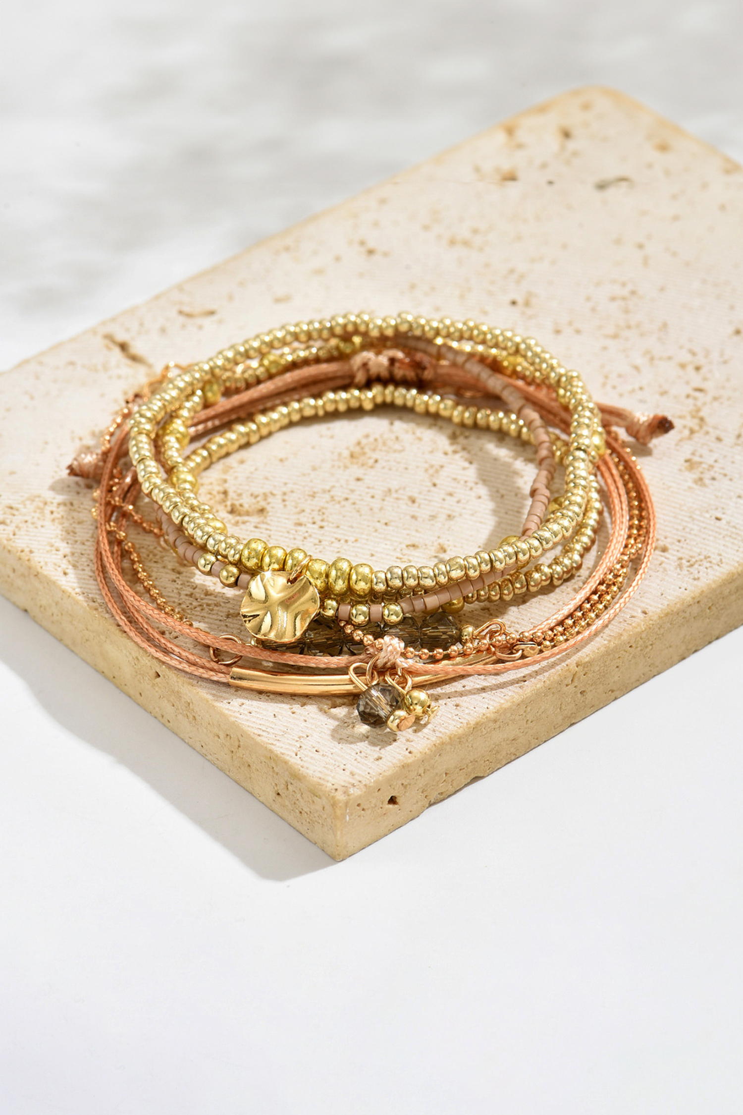 Gold 7pcs Bohemian Heart Bead Layered Bracelet Set
