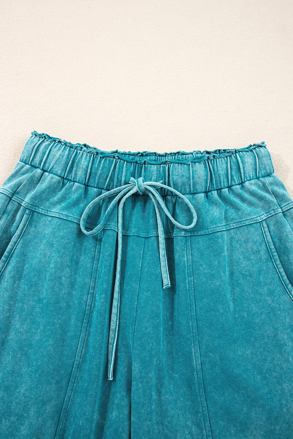 Lapis Mineral Wash Lace-up High Waist Raw Hem Patched Pocket Pants