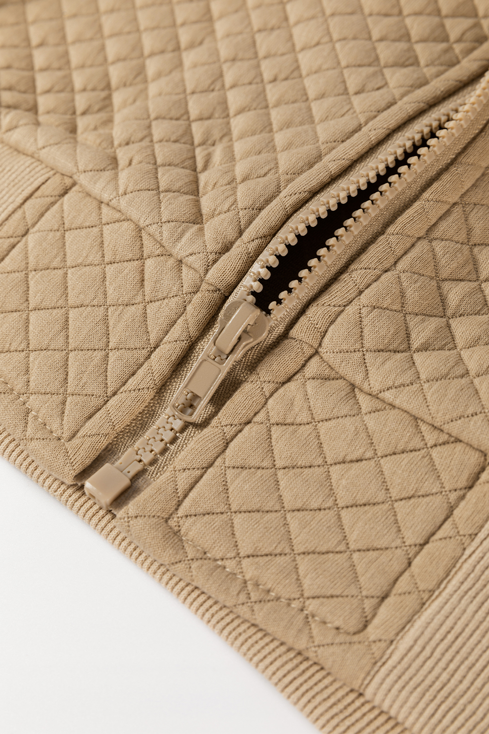 Pale Khaki Solid Geometric Textured Baseball Collar Jacket