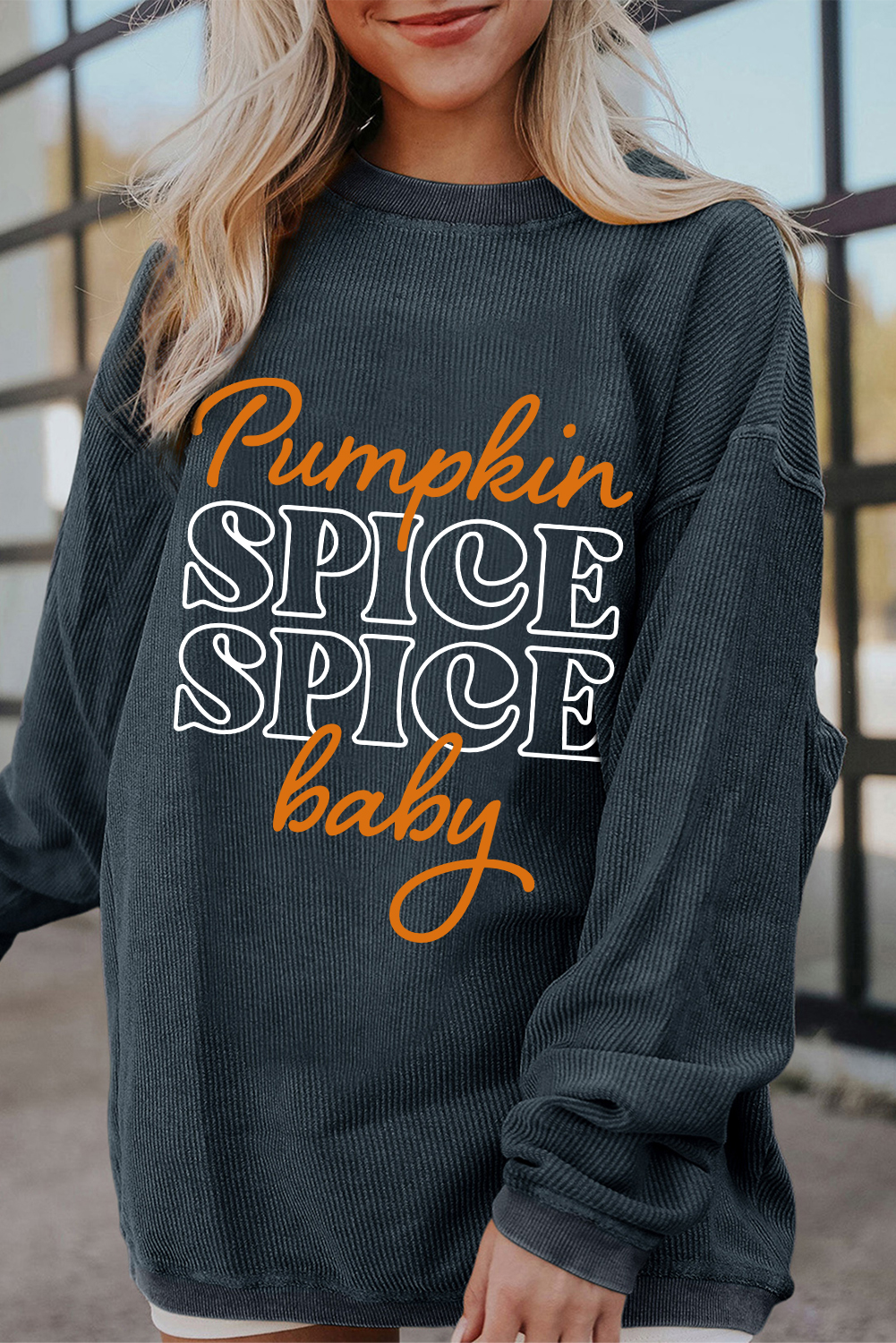Dark Grey Pumpkin Spice Baby Graphic Textured Sweatshirt